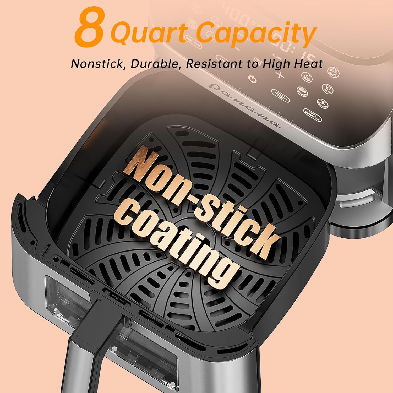 Panana Air Fryer 8.5QT For Quick Easy Meals, Compact Air Fryer with 10 Preset Function, Airfryer with Easy View Window, Adjustable Timer And Temperature, LED Display and Touch Control, 1700W