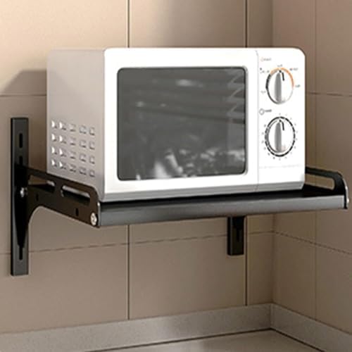 Kitchen utensil holder, Wall-Mounted Microwave Oven Rack,Commercial or Household Microwave Oven Shelf,Kitchen Storage Organizer for Electrical Appliances, Condiments(Black,56 cm/22 in)