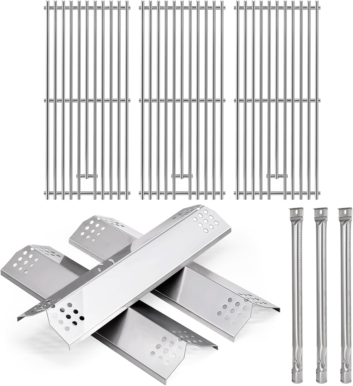 Hiorucet Grill Replacement Part for Kitchen Aid 3-Burner Gas Grills 720-0787D, 720-0953, 730-0953, 720-0953A, Stainless Steel Cooking Grates, Heat Plates, Burners for Kitchen Aid 720-0787D Grill Parts