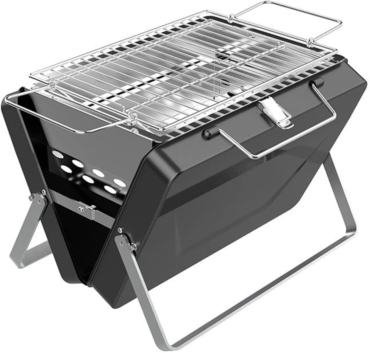 Gas grill Charcoal BBQ Grill Portable Home Suitcase BBQ Stove Folding Barbecue Grills Outdoor Camping Picnic Kitchen Barbeque Cooking Tool (Black A)