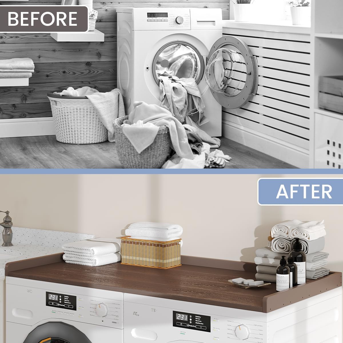 Sundale HDPE Washer Dryer Countertop, No-Installation Laundry Topper for Washer and Dryer, Waterproof Odorless Countertop for Laundry Room Storage, 27.5