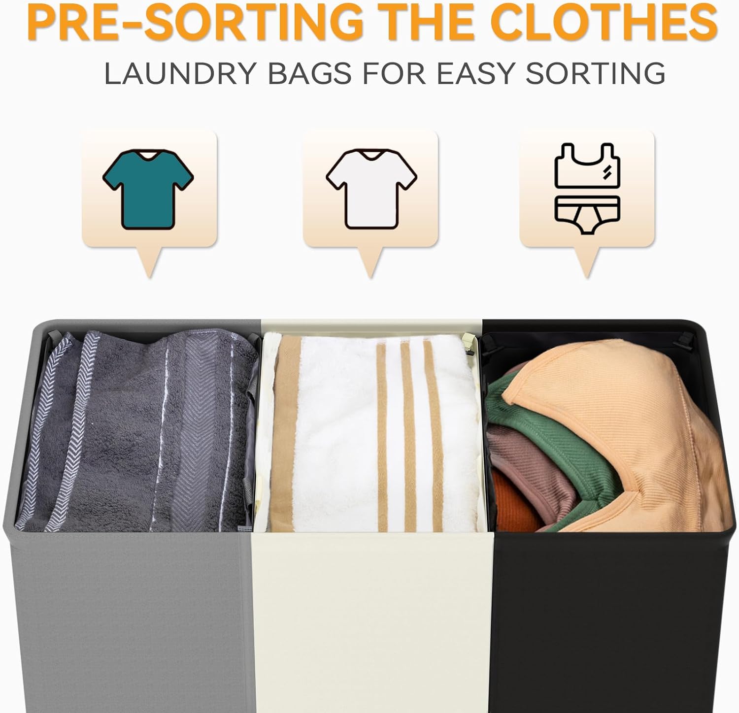 WOWLIVE 180L Laundry Hamper with Lid 3 Section,Large Laundry Basket with Removable Bags and Handles,Collapsible Dirty Clothes Hampers for Laundry,Laundry Basket Organizer for Laundry Room,Dorm