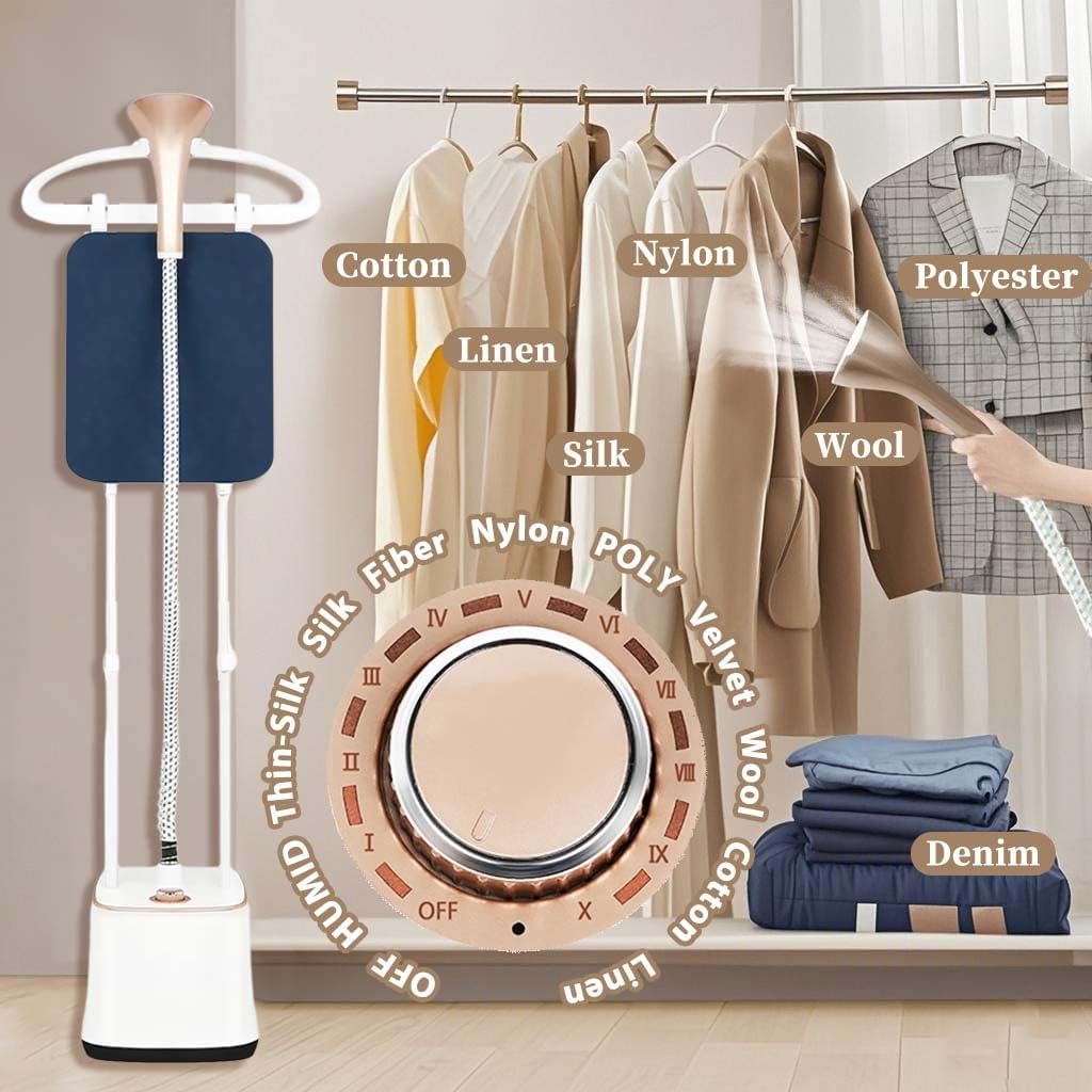 ADVWIN 2000W Powerful Standing Steamers, Garment Steamer for Clothes, 10 Steam Levels, 2.7L Water Tank for 90 Mins Continuous Steaming, Perfect for Commercial and Household Use (Champagne Gold)