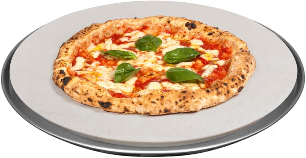 FibraMent® Premium 17” Round Large Pizza Stone with Flame Diverter for Oven or Grill – Compatible with Big Green Egg L, Kamado Konnected/Classic Joe, Weber Kettles – Ranked ‘BEST OVERALL PIZZA STONE’