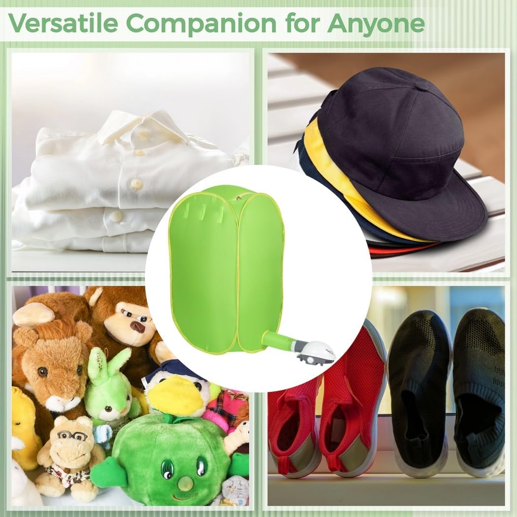 Foldable 800W Clothes Dryer, Portable Laundry Drying Machine with Quick Heating, Travel-Size Design, Green