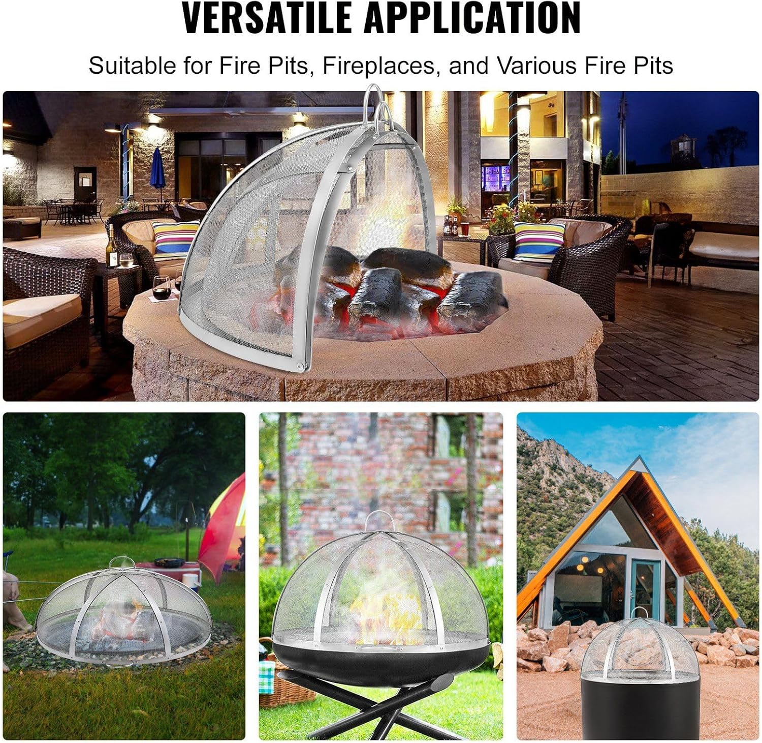 30-Inch Fire Pit Spark Screen Lid,Stainless Steel Firepit Cover with Tight Mesh and Dual Handles,Round Outdoor Fire Pit Accessories for Patio,Backyard Fireplace