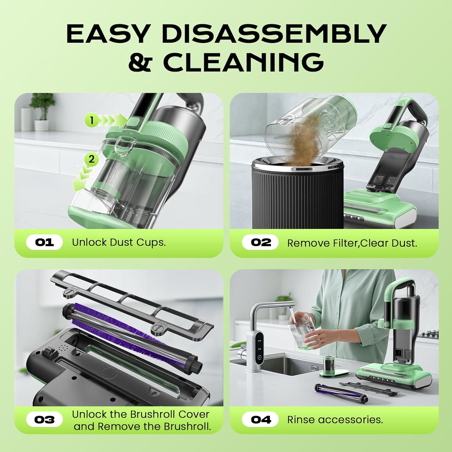 Mattress Vacuum Cleaner Bed Vacuum Versatile Handheld Vacuums with 500W 18Kpa Power Suction & 253.7nm U-V-C Light & Heating Tech & 30000 RPM/Min Brush Roll Rotation Corded