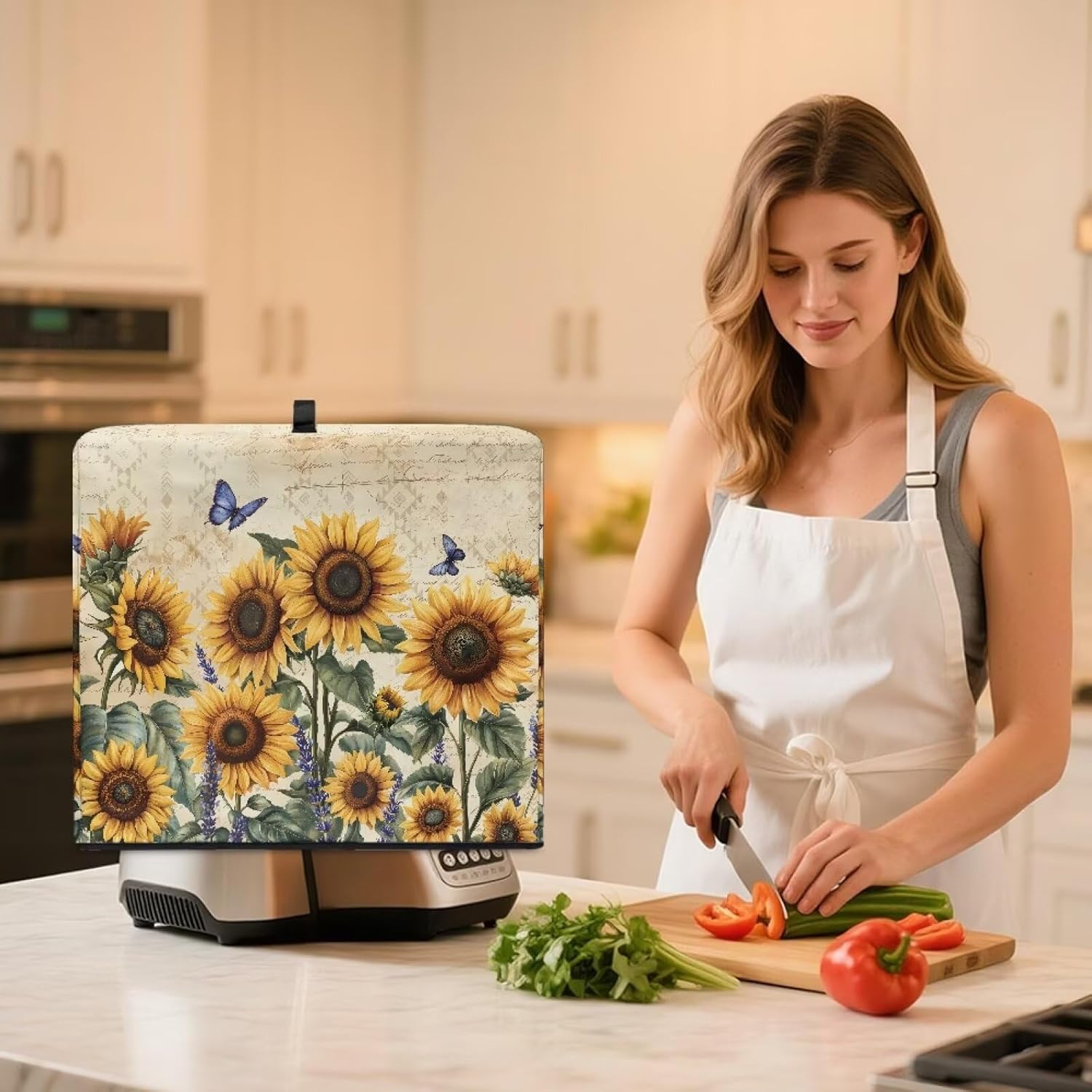 Sunflower Washable Juicer Covers with Top Handle Foldable Dustproof Reusable Home Accessory Decor Blender Dust Cover Suitable for Households