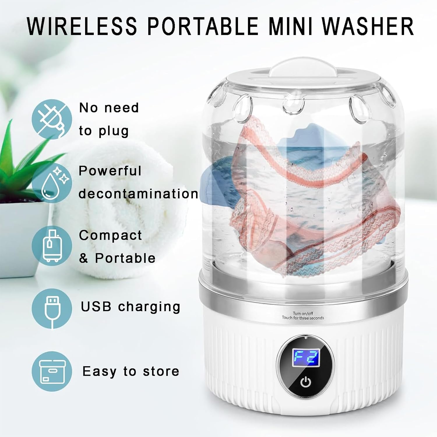 Underwear Washer,Portable Rechargeable Cordless Mini Washing Machine,Small Laundry Machine Ideal for Home, Apartment, Travel, Camping (White)