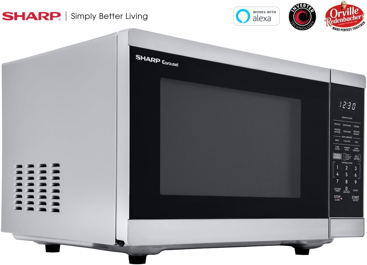 SHARP Countertop Microwave Oven Compatible with Alexa Orville Redenbacher's Certified with Removable 12.4