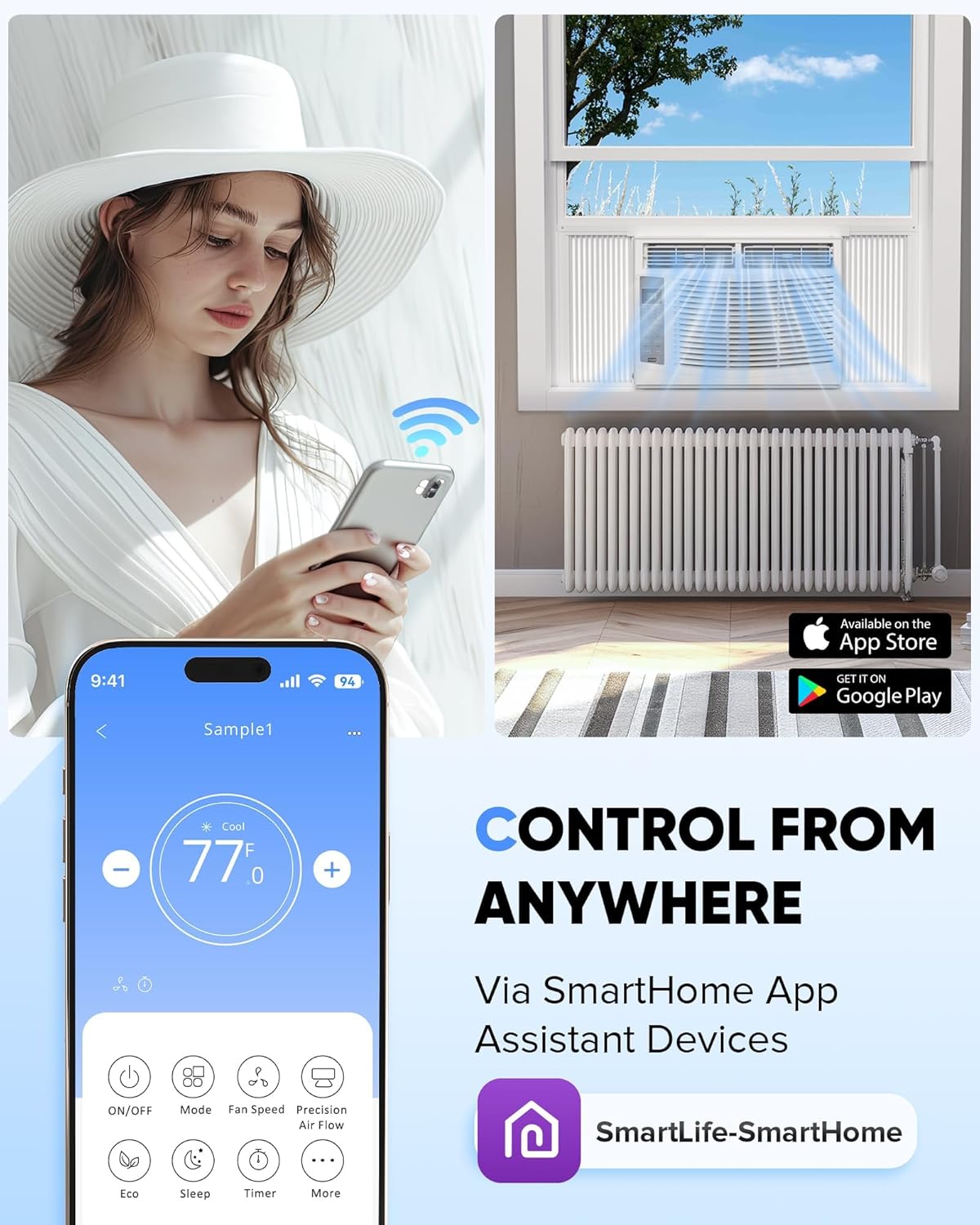 6000 BTU Window Air Conditioner with WiFi, Cools up to 250 Sq. Ft., Energy Saving Window AC Unit with Remote & App Control & Timer Function & Easy Install Kit, Perfect for Small Bedroom, Living Room