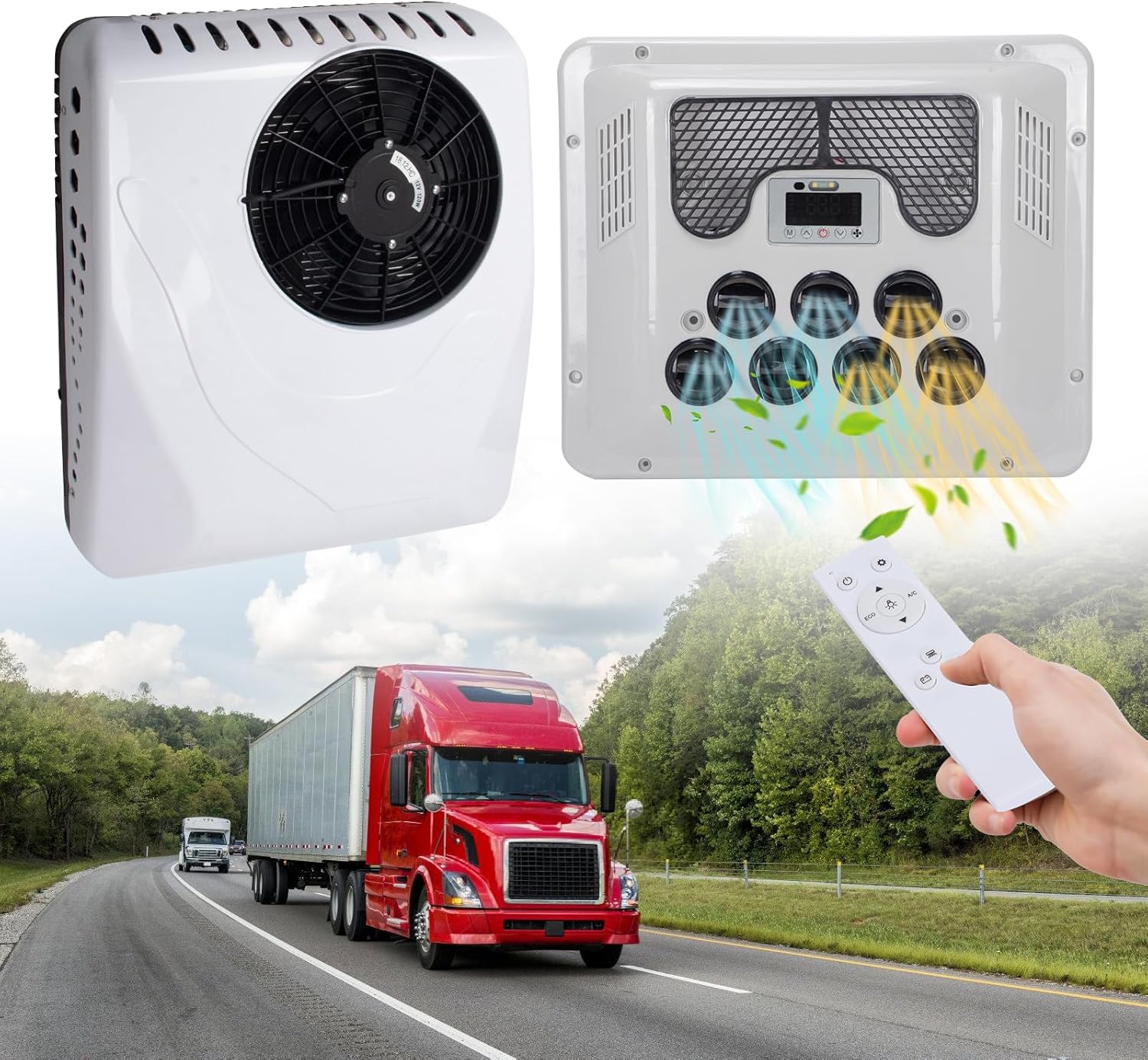 12V RV Air Conditioner, 15000 BTU Rooftop DC A/C Unit with Cooling & Heating, 3-Speed Fan, Digital Control Panel, Quiet & Energy-Saving Air Conditioner for Camper Van, Trailer, Motorhome, Bus, Truck