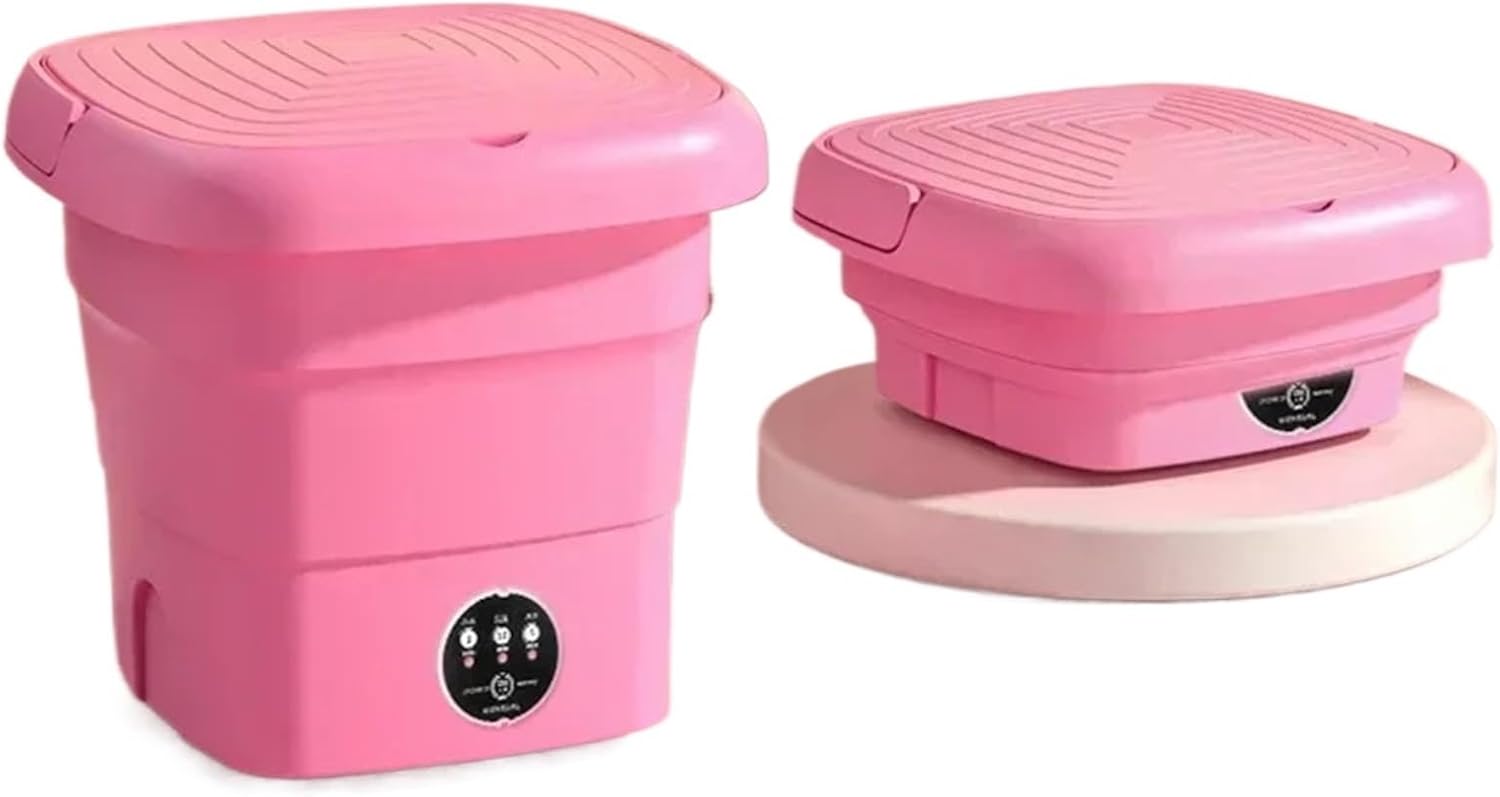 Compact Laundry. Portable Travel Mini Washing Machine With Spin Dry Folding Handheld For Clothes Underwear Socks Dehydration Dorm Apartment .Portable(Pink)