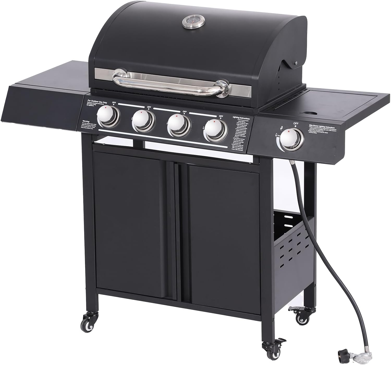 4-Burners Propane Gas BBQ Grill with with Top Cover Lid&Side Burner, 50,000BTU Outdoor Gas Grill with Stainless Steel Grates for Camping Cooking Kitchen and Patio Backyard Barbecue