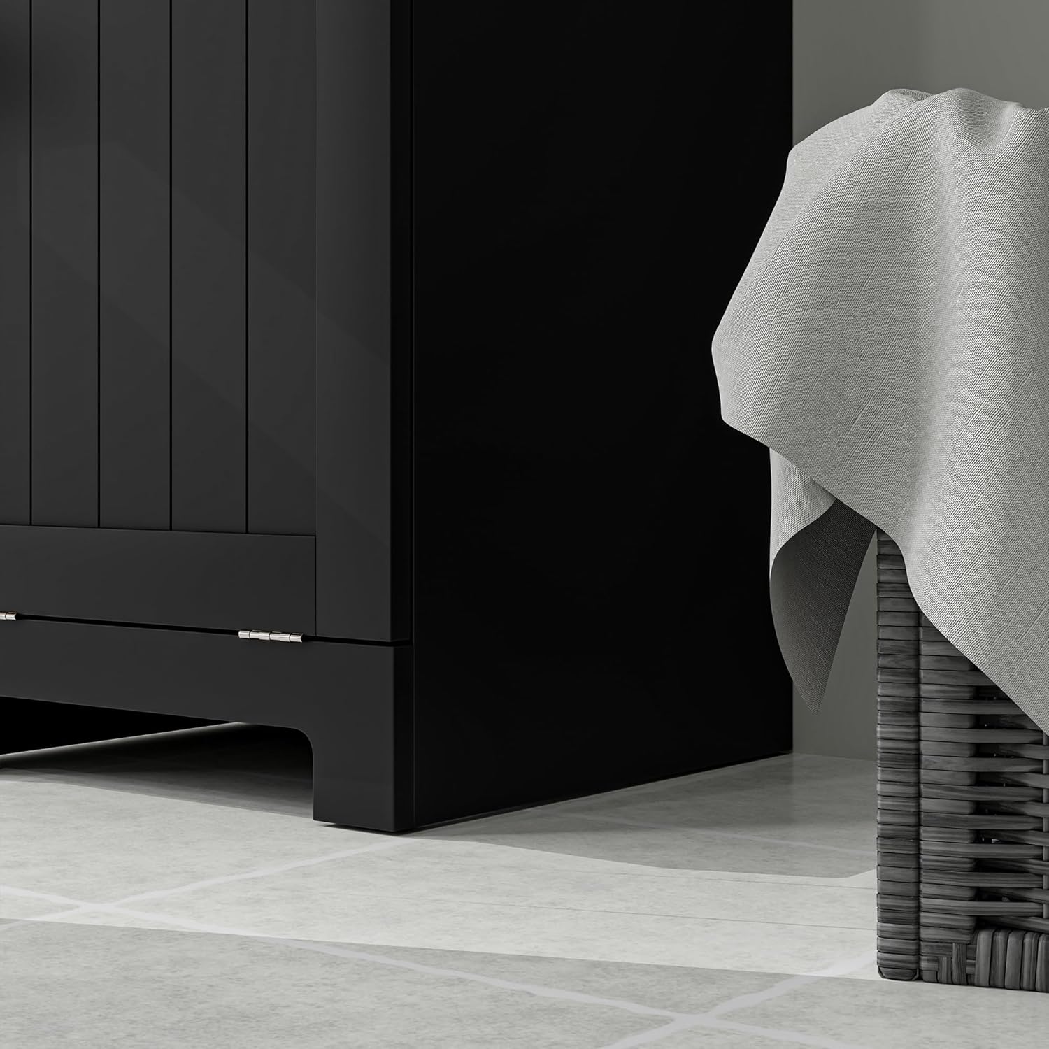 HOMCOM Laundry Cabinet with Removable Basket, Tilt Out Laundry Hamper with Drawer and Beadboard Door, Bathroom Hamper Cabinet, Black