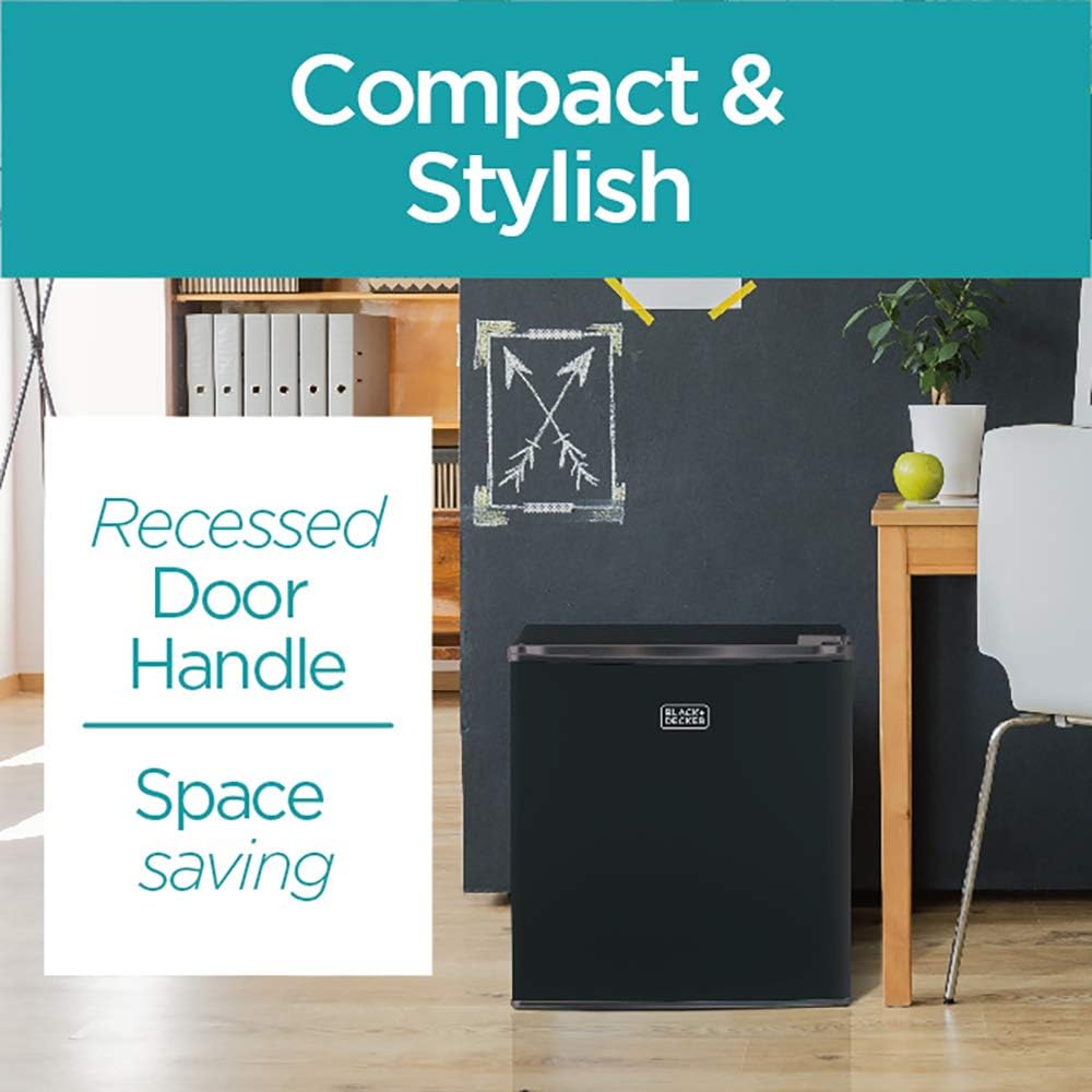 BLACK+DECKER BCRK17B Compact Refrigerator Energy Star Single Door Mini Fridge with Freezer, 1.7 Cubic Feet, Black & Digital Microwave Oven with Turntable Push-Button Door, Child Safety Lock