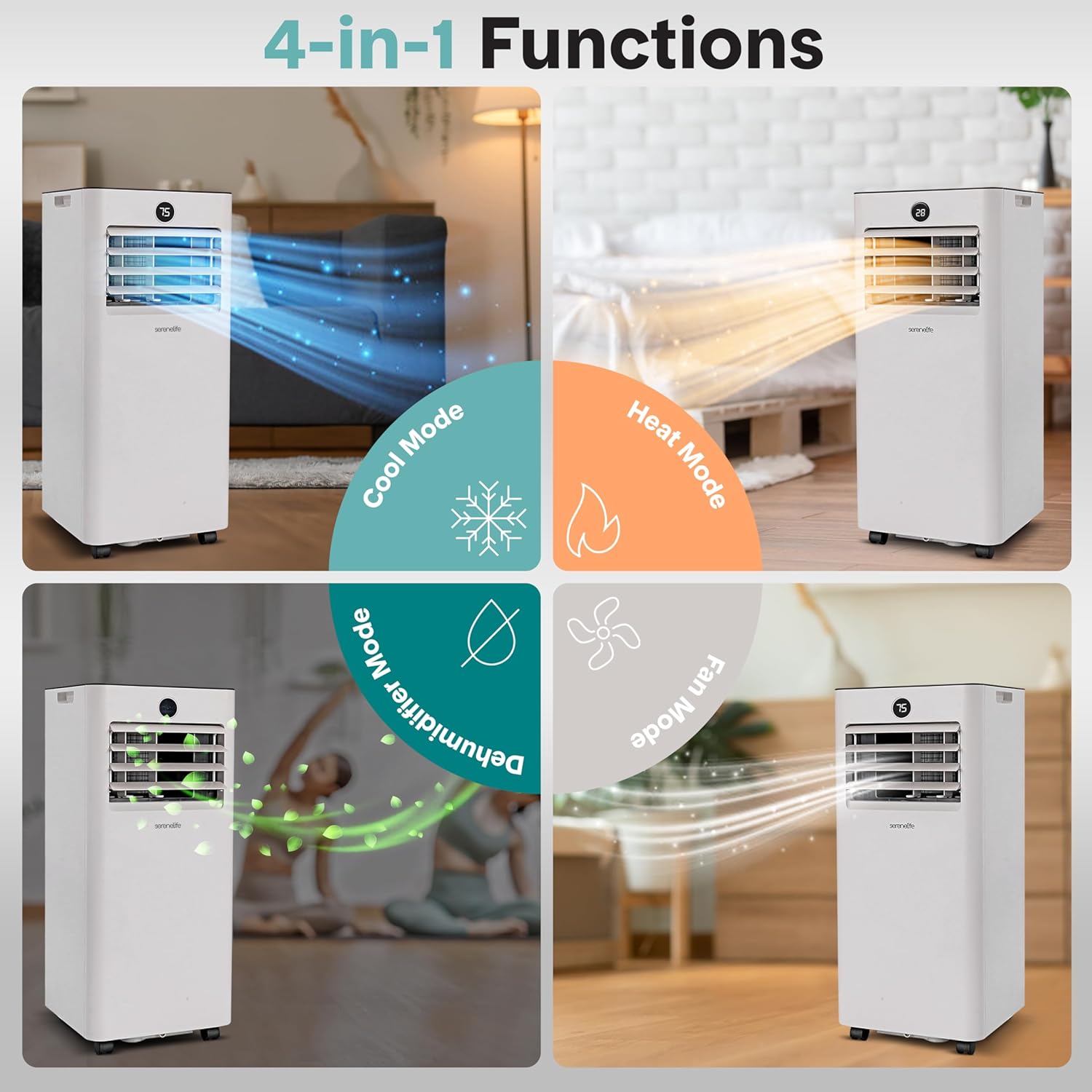 SereneLife 8,000 BTU Portable Air Conditioner and Heater, Small AC with Dehumidifier and Fan, Mini AC Unit with 350 Sq. Ft. Coverage, Includes Remote Control and Window Mount Kit
