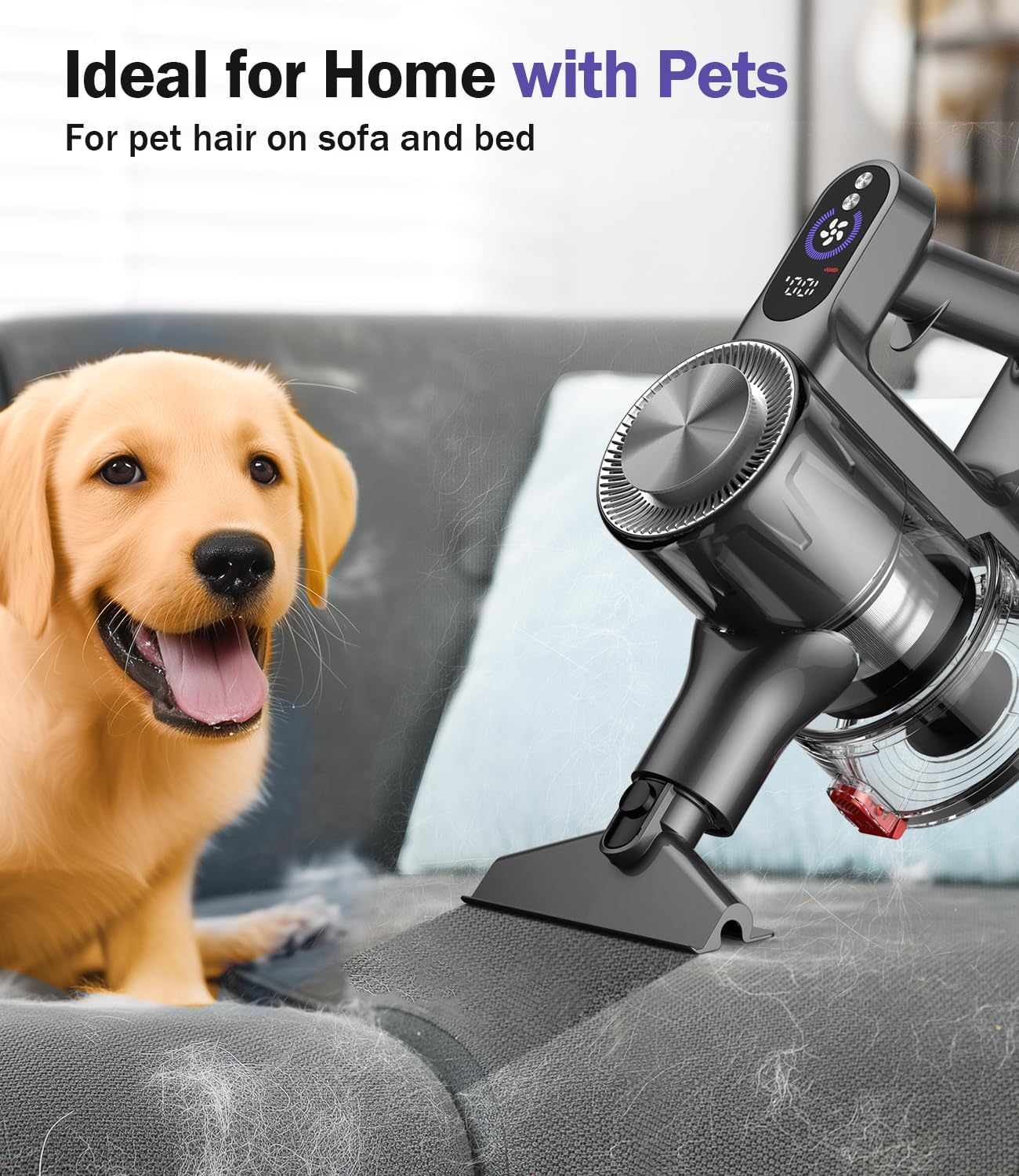 Cordless Vacuum Cleaner, 45Mins Vacuum Cleaners for Home with LED Display, Stick Vacuum Cordless Rechargeable, Wall-mounted Charging, Wireless Vacuum for Home Pet Hair, Carpet, Hardwood Floor