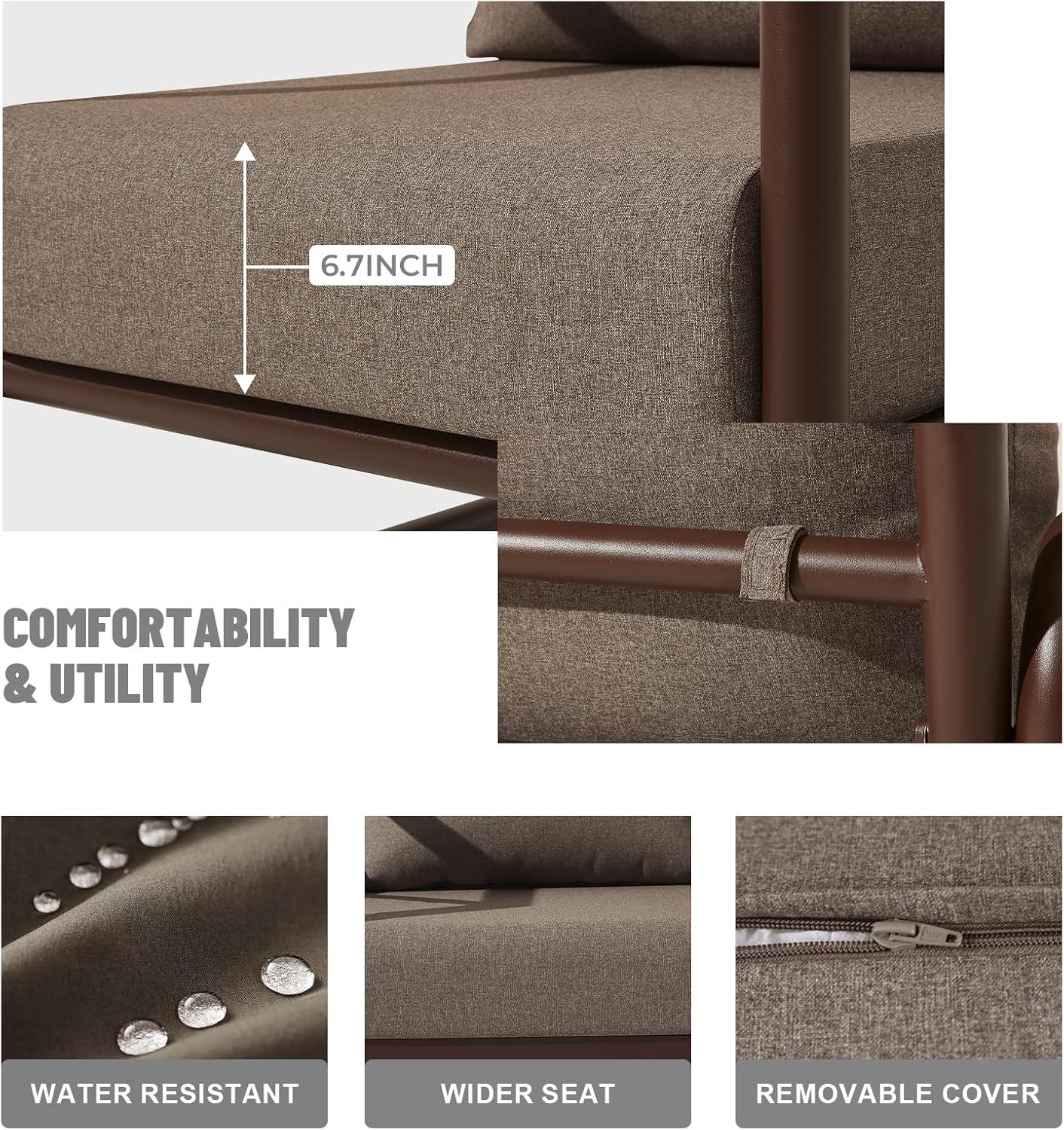 Outdoor Aluminum Patio Furniture Set, 5-Seats Patio Conversation Sofa Set with 2 Swivel Rocking Chairs and Oversized Fire Pit Table w/Glass Wind Guard, All Weather for Balcony, Garden-Brown