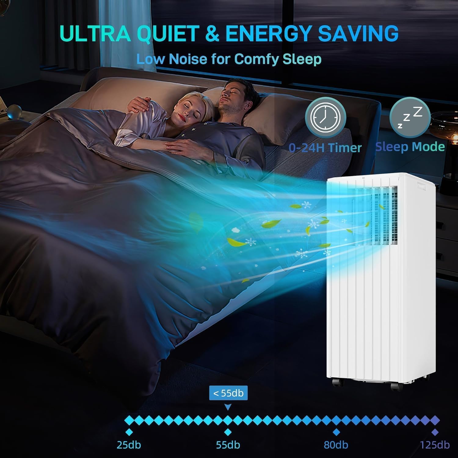 8,000 BTU Portable Air Conditioner - Cools 350 Sq.Ft, 3-in-1 (Cool/Dehumidifier/Fan), Remote Control, Ultra Quiet 52dB, LED Display, 24H Timer, Sleep Mode, Easy Install Window Kit for Bedroom, Office