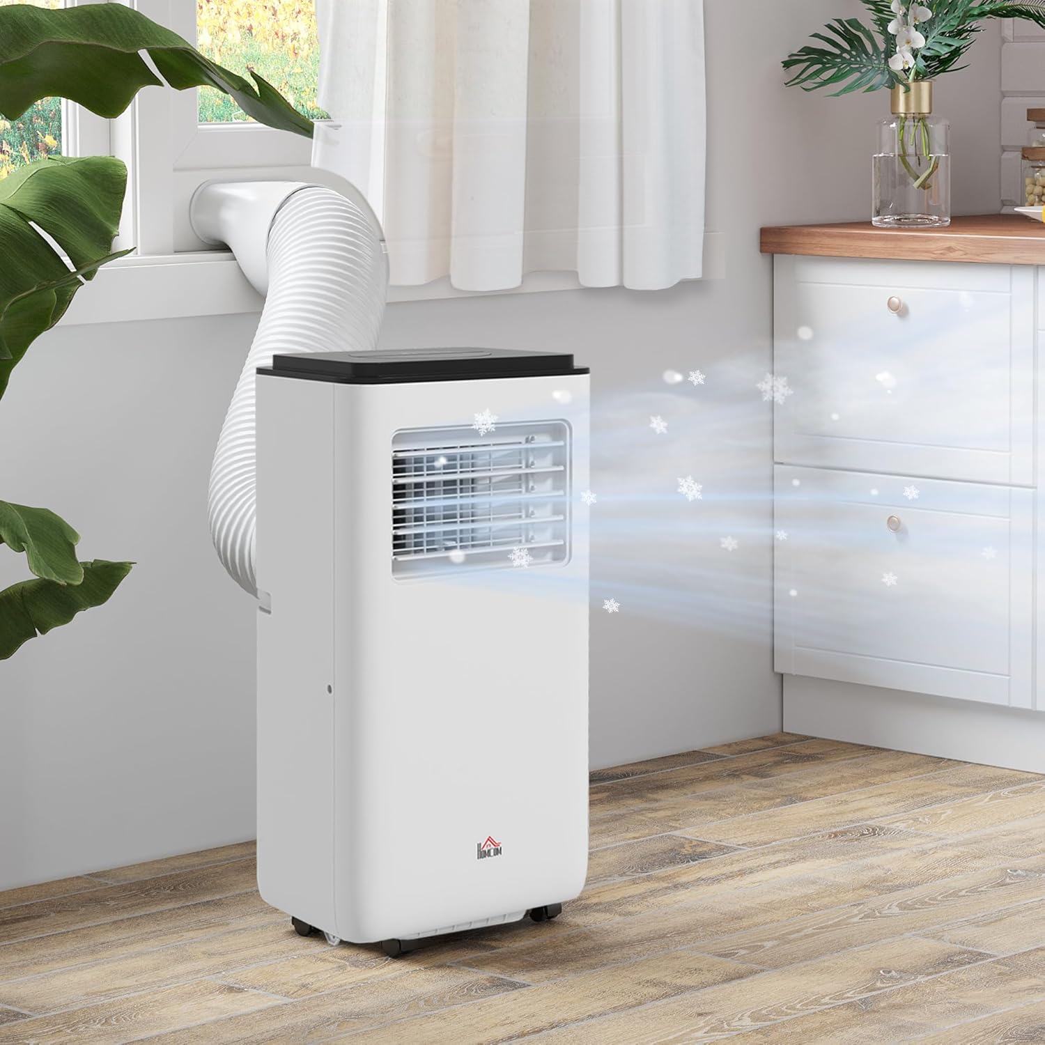HOMCOM 8000 BTU Portable Air Conditioner for Rooms Up to 345 Sq. Ft., 5-in-1 AC Unit with Dehumidifier, Cooling Fan, Auto, Sleep & Remote, 24H Timer On/Off, Window Installation Kit, White