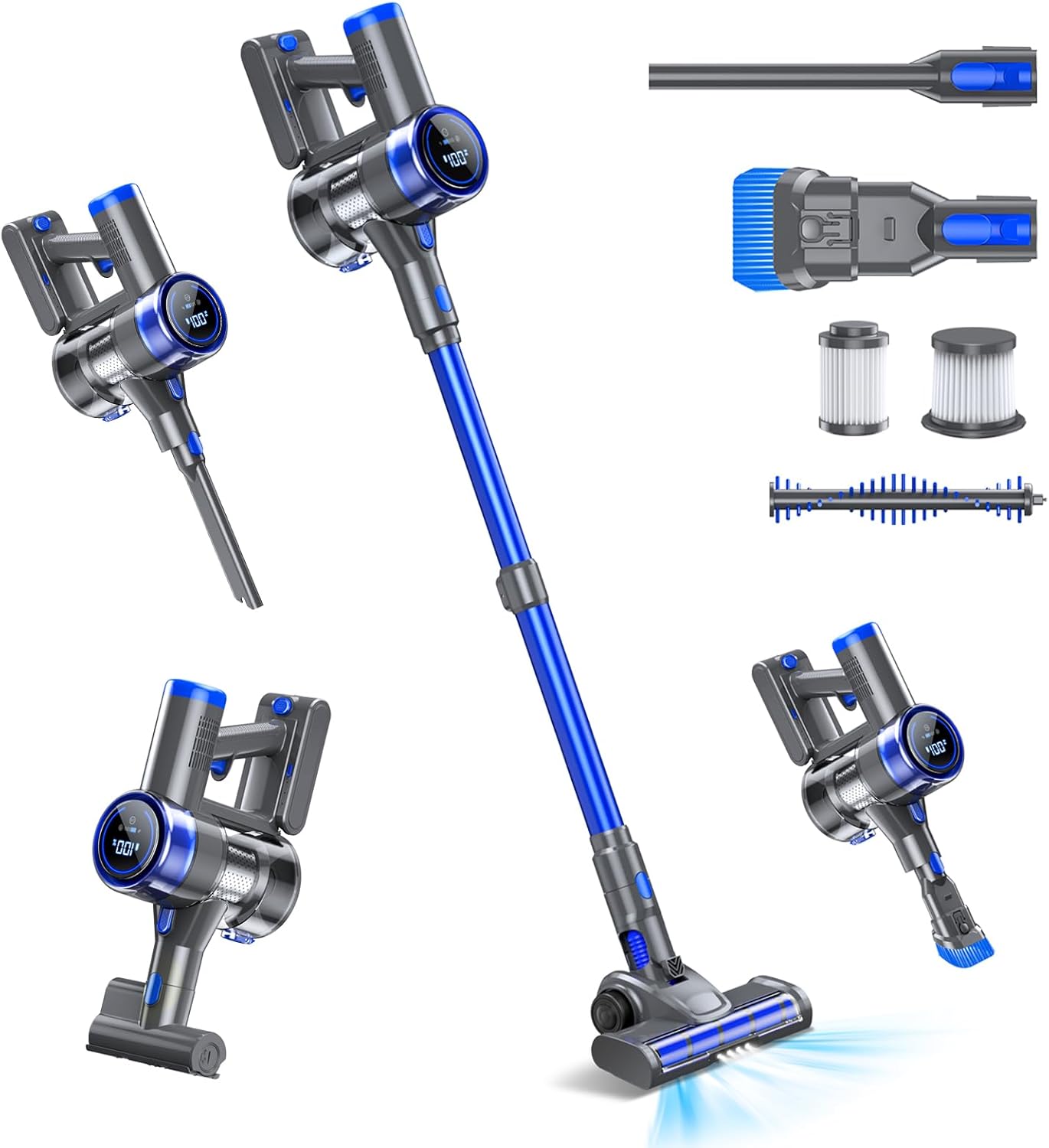 Cordless Vacuum Cleaner, 33 KPA 45 Mins Vacuum Cleaners for Home, 8 in 1 Lightweight Self-Standing Stick Vacuum with Touch Screen, Ultra High-Power Brush for Pet Hair/Plush Carpet/All Floor