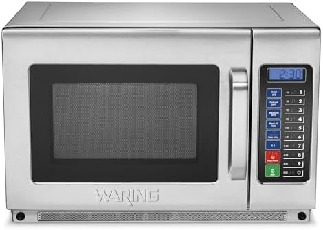 Waring Commercial WMO120 Heavy Duty Microwave Oven, 1.2 Cubic Feet, 10 Programmable Memory Settings, 5 Power Levels, Stainless Steel Construction, 208/230V, 1800W Dual Magnetrons, 6-15 Phase Plug