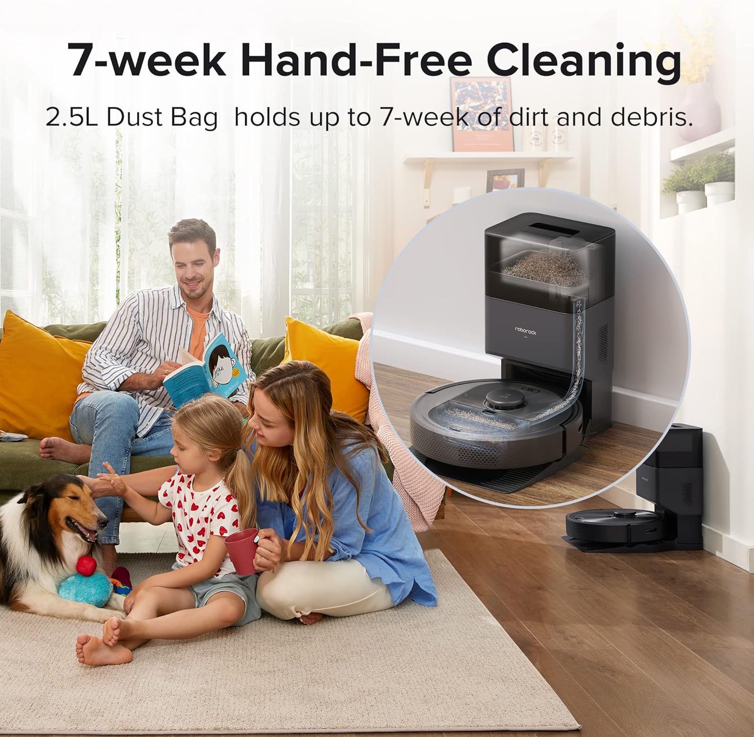 roborock Q5+ Robot Vacuum with Self-Empty Dock, Hands-Free Cleaning for up to 7 Weeks, 2700Pa Max Suction, 180mins Max Run-Time, Compatible with Alexa, Perfect for Hard Floors, Carpets, and Pet Hair