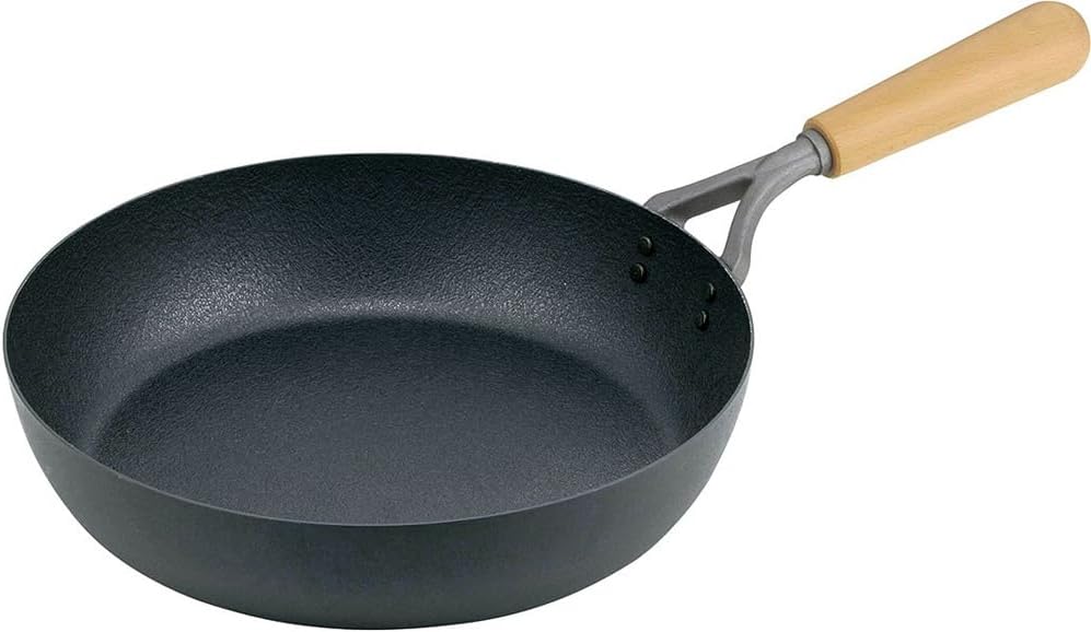 Shimomura Planning 47021 Iron Frying Pan, 10.2 inches (26 cm), Made in Japan, Gas IH Compatible, Double Fiber, Embossed, Non-Stick, Easy to Hold Wooden Handle, Includes Care Bookmark, Tsubamesanjo