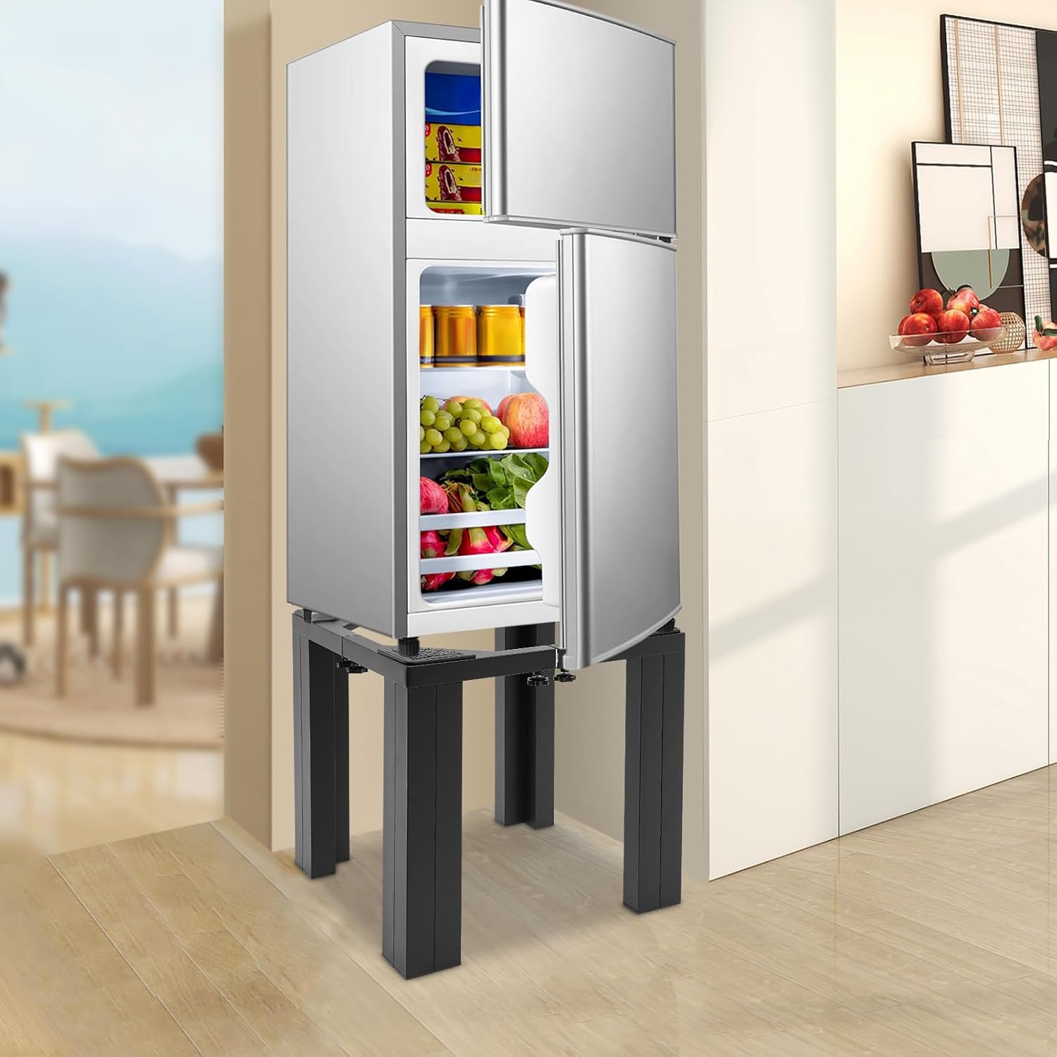 Stainless Steel Washing Machine Stand, Length and Width Adjustable Laundry Pedestal, 1200Lbs Capacity Washer and Dryer Pedestal for Bathrooms, Laundry Rooms (Black, 16'' H)