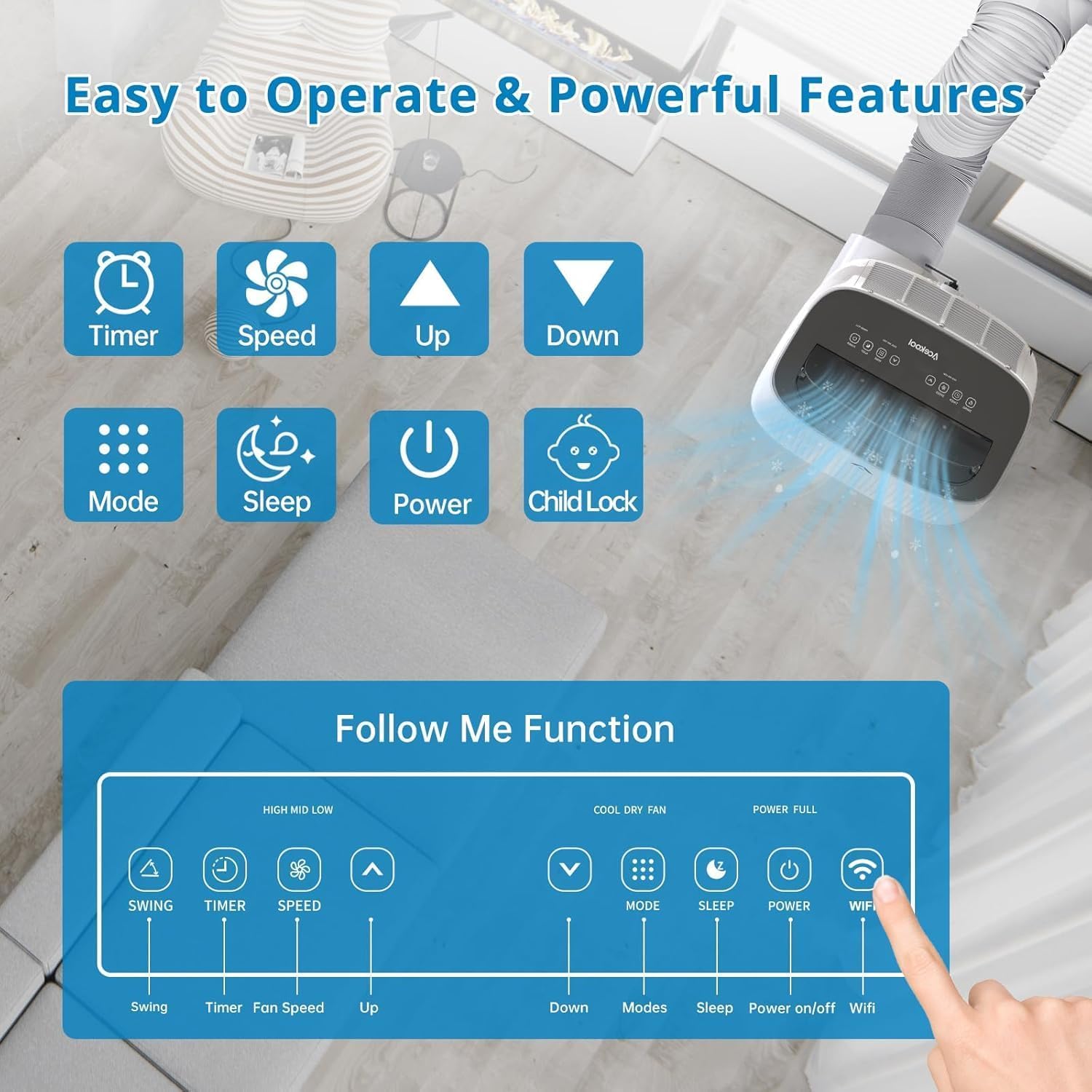 Portable Air Conditioners 14000 BTU,Cools 700-850 Sq Ft Rooms, 3-IN-1 Quiet Portable AC Unit, Full Installation Kits for Large Room, Sleep Mode, Auto Swing for Rooms/Studios/Offices