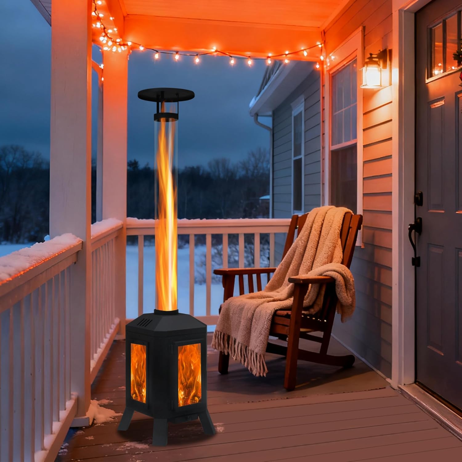 Wood Burning Patio Heater with Glass Viewing Window, Glass Tube, Fire Pits for Outside Wood Burning, Outdoor Fire Pit for Backyard, Patio