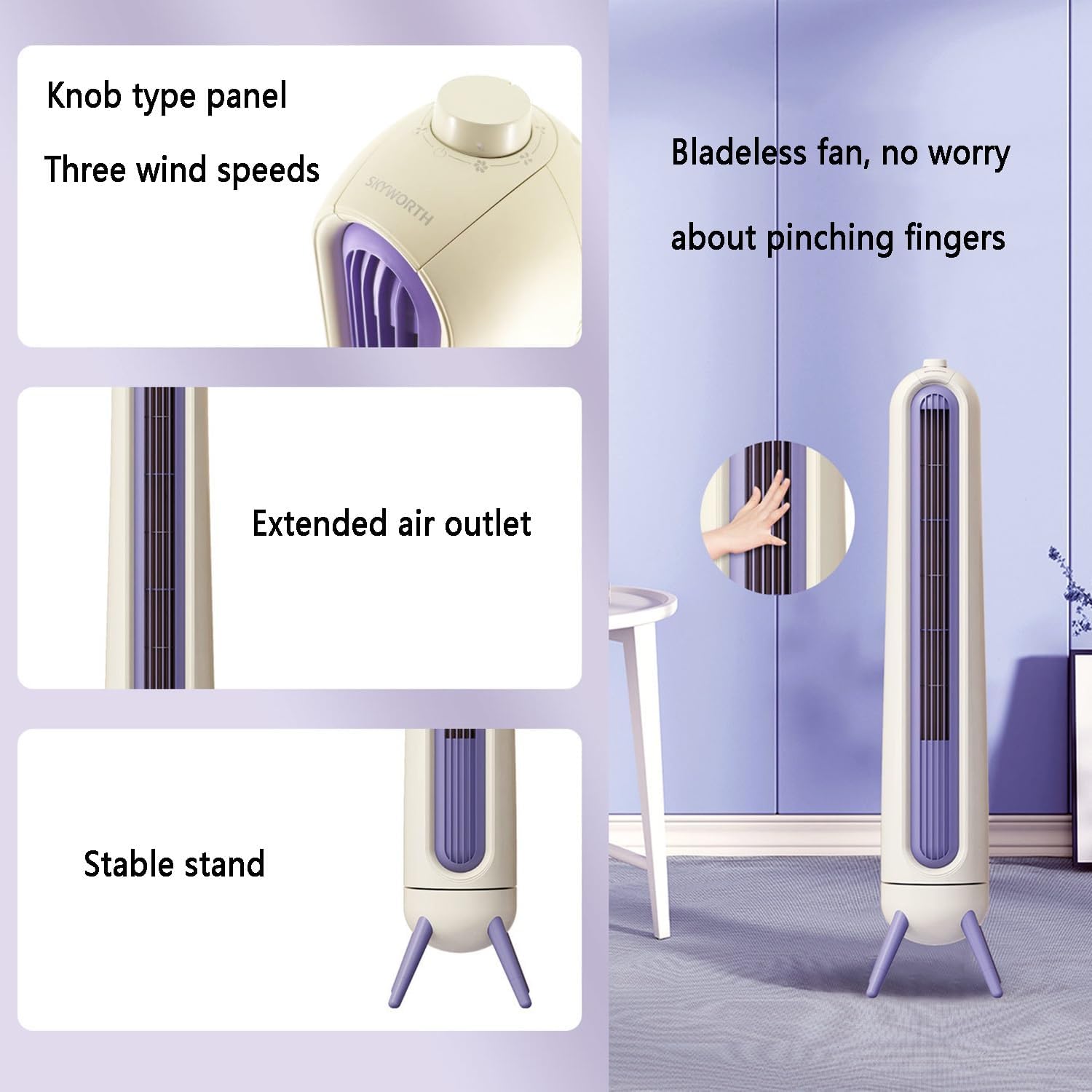 Bladeless Fan/Tower Fan/Standing Fan/Floor Cooling Fan/Silent air Conditioning Fan; Three Wind speeds, Stylish and Elegant, Perfect Match with Various Home Decoration Styles