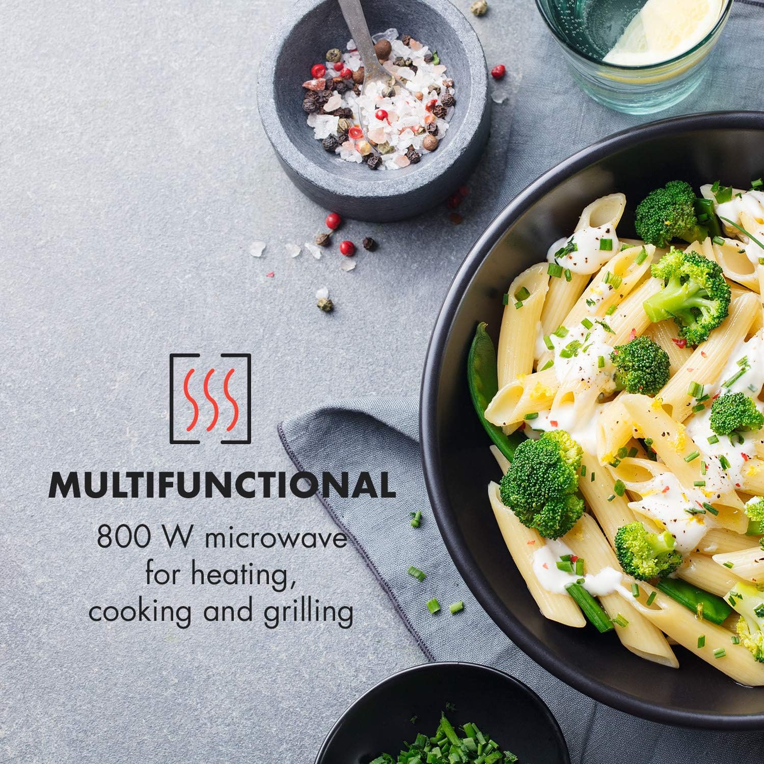 Klarstein Victoria 20 Built-in Microwave, Retro Design, 20L, 800W Microwave/1000W Grill Power, 3 Functions, Stainless Steel, Mounting Frame, Black