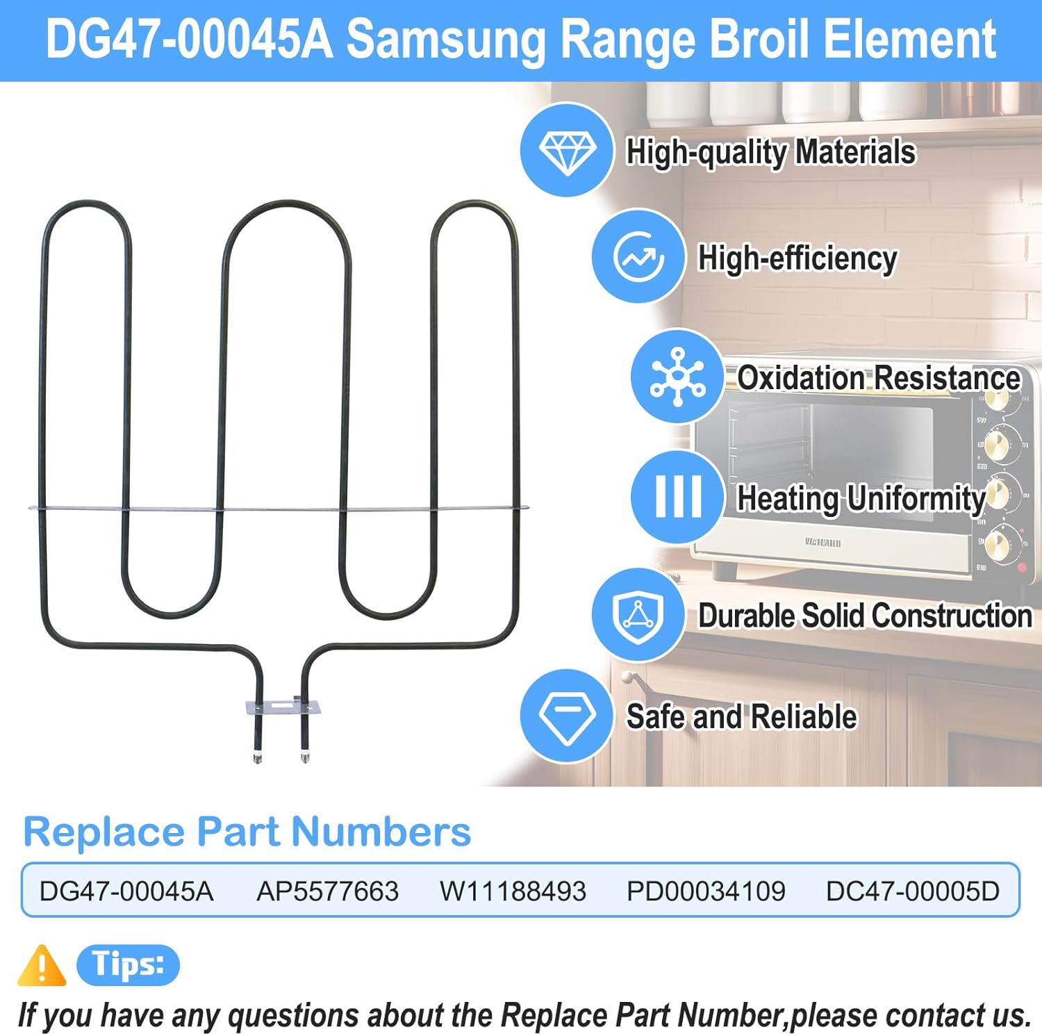 UPGRADED DG47-00045A Broil Element Heater Compatible with Samsung Electric Freestanding Range,DG47-00045A Oven Heating Element Samsung Oven Baking Element Convection Heater Stove Replacement Parts