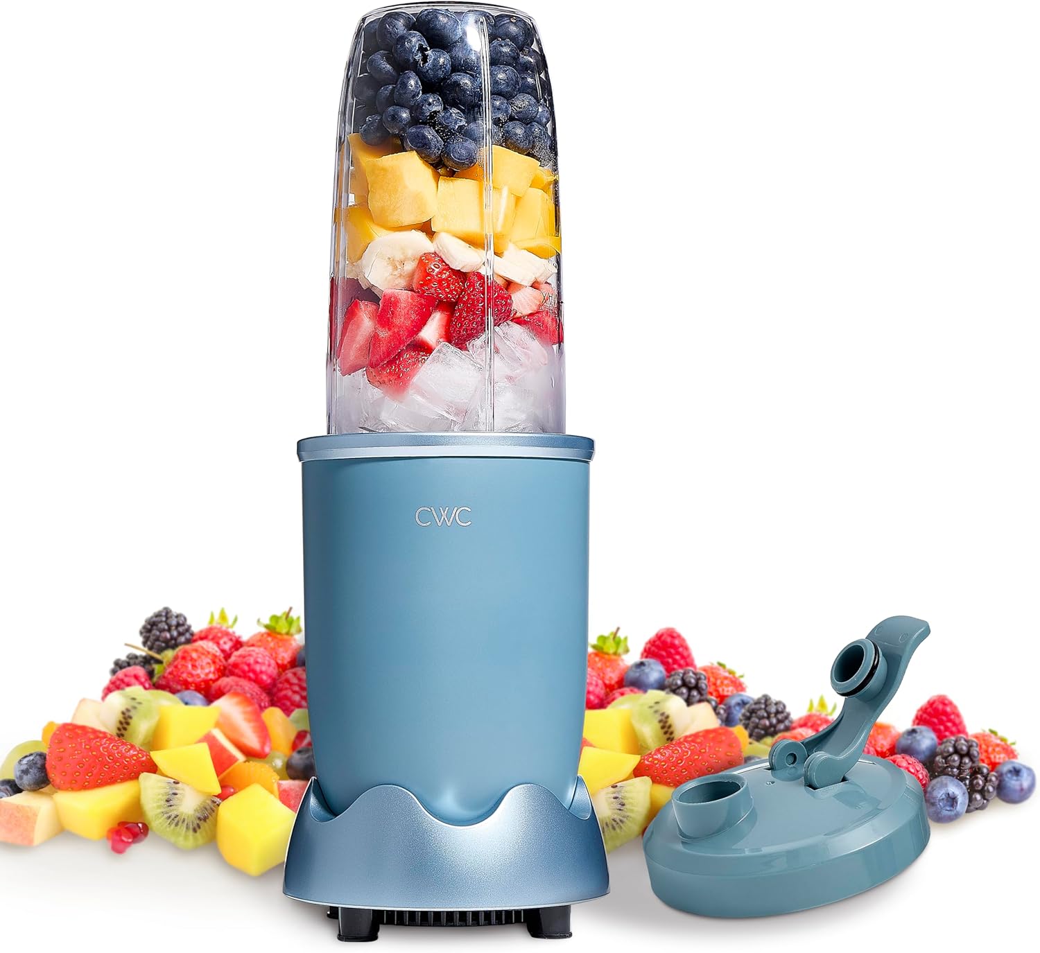 COOK WITH COLOR Personal Power Blender 600W, 24oz Capacity, BPA-Free Jar, Ice-Crushing Blades, Ideal for Smoothies & More, Anti-Slip Feet, Easy to Clean, Slate Blue