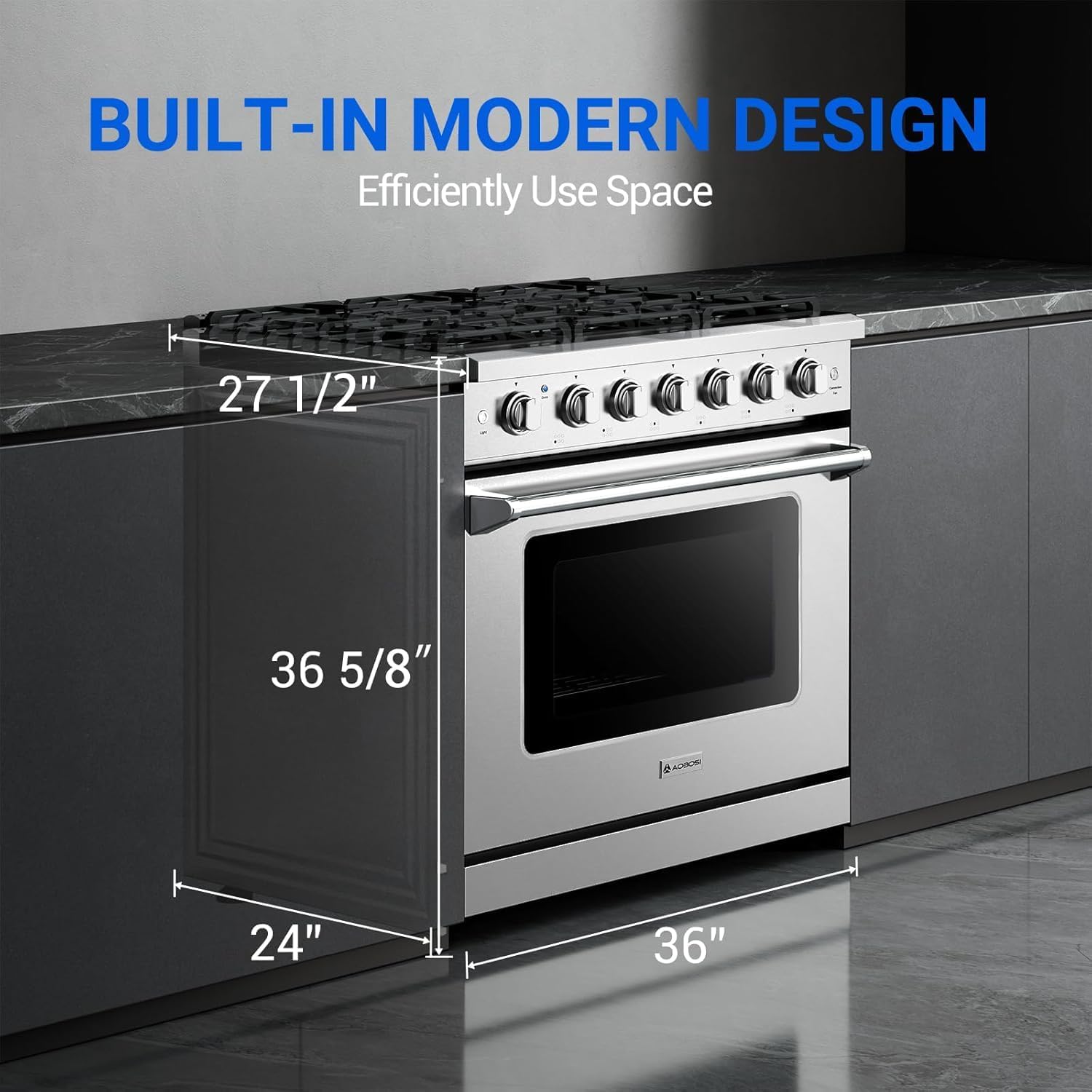 AAOBOSI Upgrade 36 Inch Front Control Gas Range Oven with 6 Cooktop Burners, 6 Cu. Ft 18000 BTU Convection and Self Clean, Freestanding Heavy Duty Gas Range Stove with Halogen Light,Large Capacity