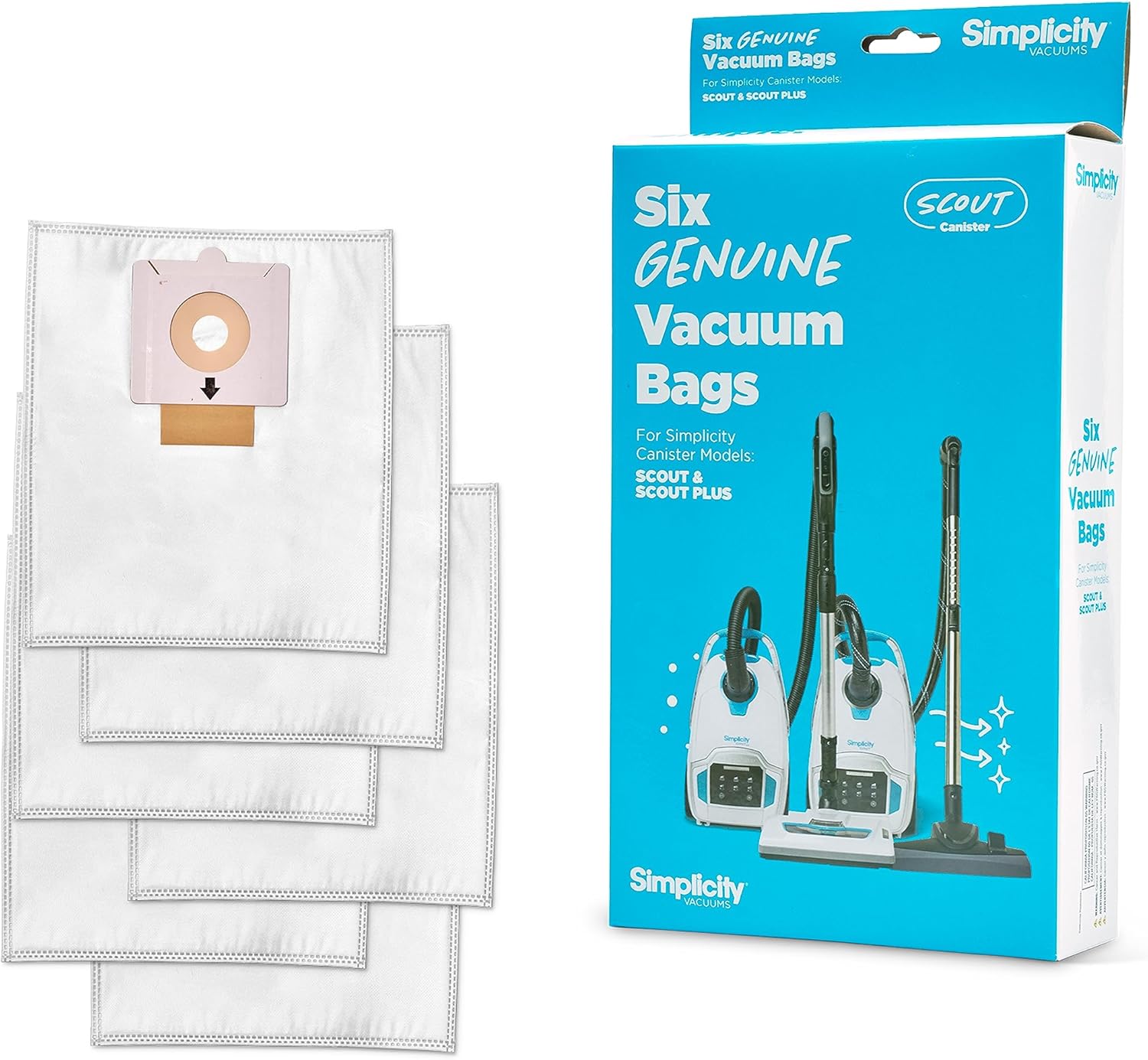 Simplicity Vacuums Bag Pack and Filter Set Bagged Canister Vacuum Cleaner Bundle for Scout or Scout Plus Dust Vacuum, SSH-6 Filter and SSFPK Bags Made with HEPA Media