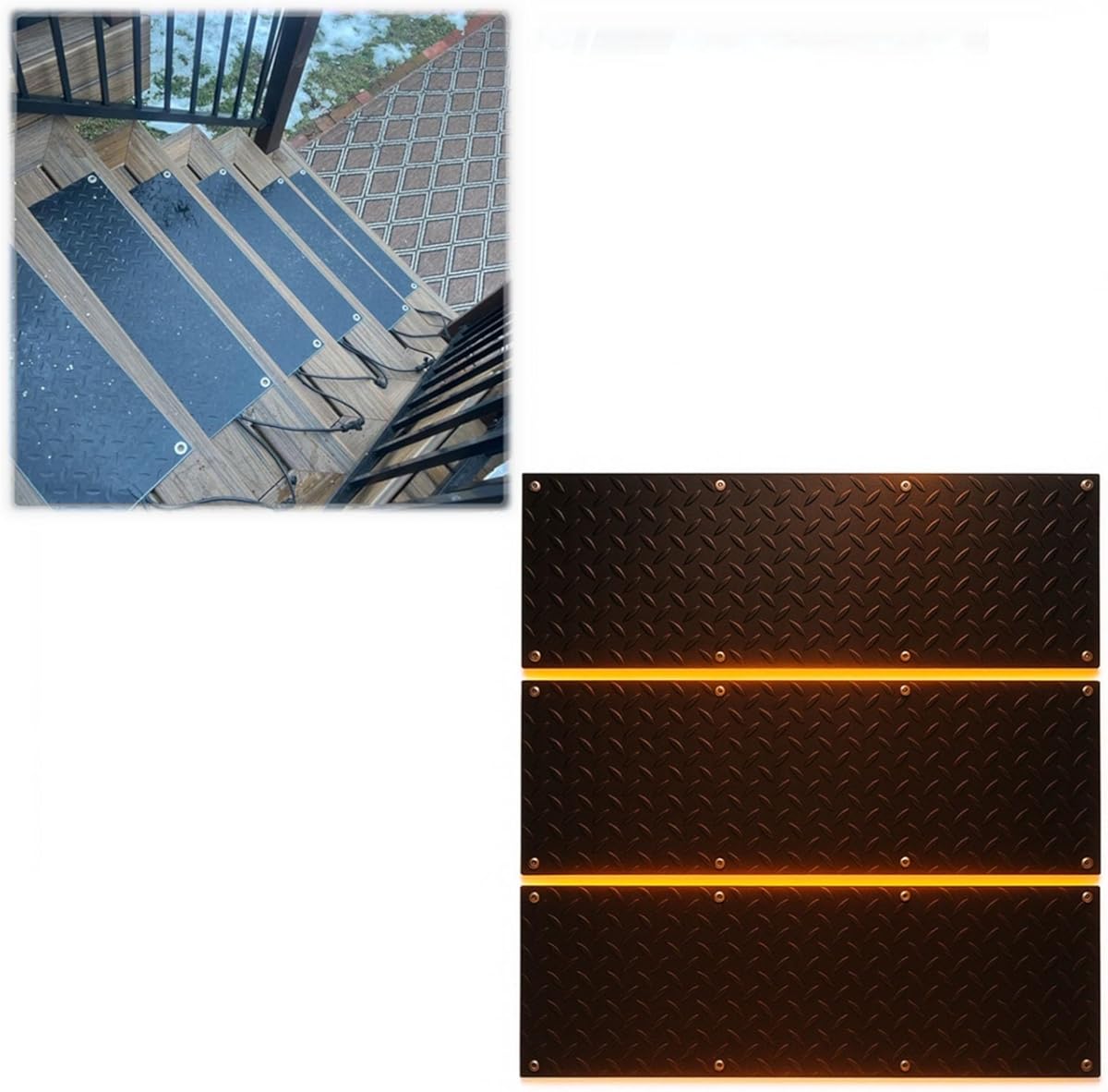 Heated Snow Melting Walkway Mats 1/2/3/4/5Pcs Electric Winter Snow Ice Melting Pad, 2 in/h Speed Rubber Waterproof Heating Entrance Mat for Outdoor Steps Driveway Stairs(5 Pcs,10x48in)