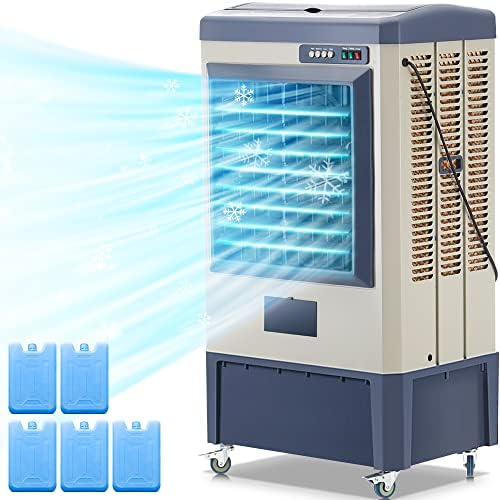 Uthfy 48” Evaporative Air Cooler, 6500 CFM Swamp Cooler Air Conditioner with 19 Gal Water Tank, 5 Ice Packs, 120° Oscillation, Portable AC with 3 Speeds for 16000 Sq.ft Outdoor, Patio, Warehouse Use