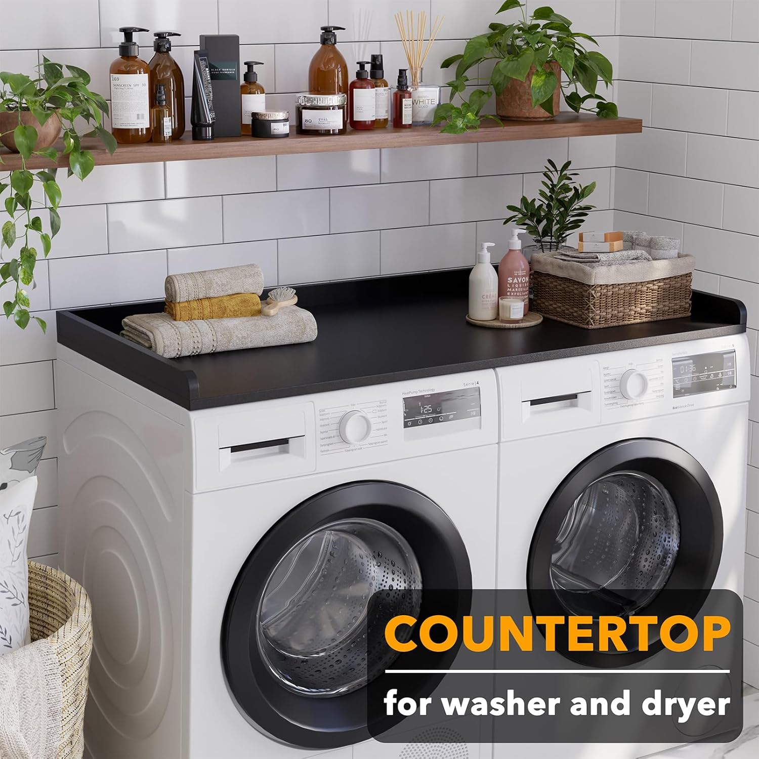 SpaceAid Washer Dryer Countertop, Laundry Wood Shelf Topper with Edge, 54