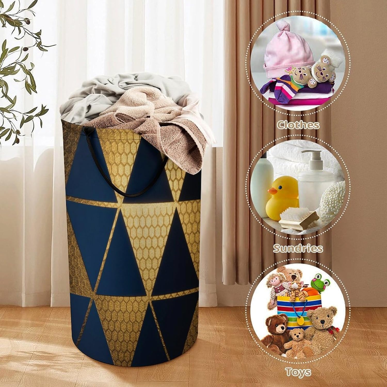 Laundry Hamper High-gloss Triangles Laundry Basket, Dirty Clothes Hamper with Handle Suitable for Bedroom Living Room Bathroom Washing Machine Bohemian Style Room Decoration
