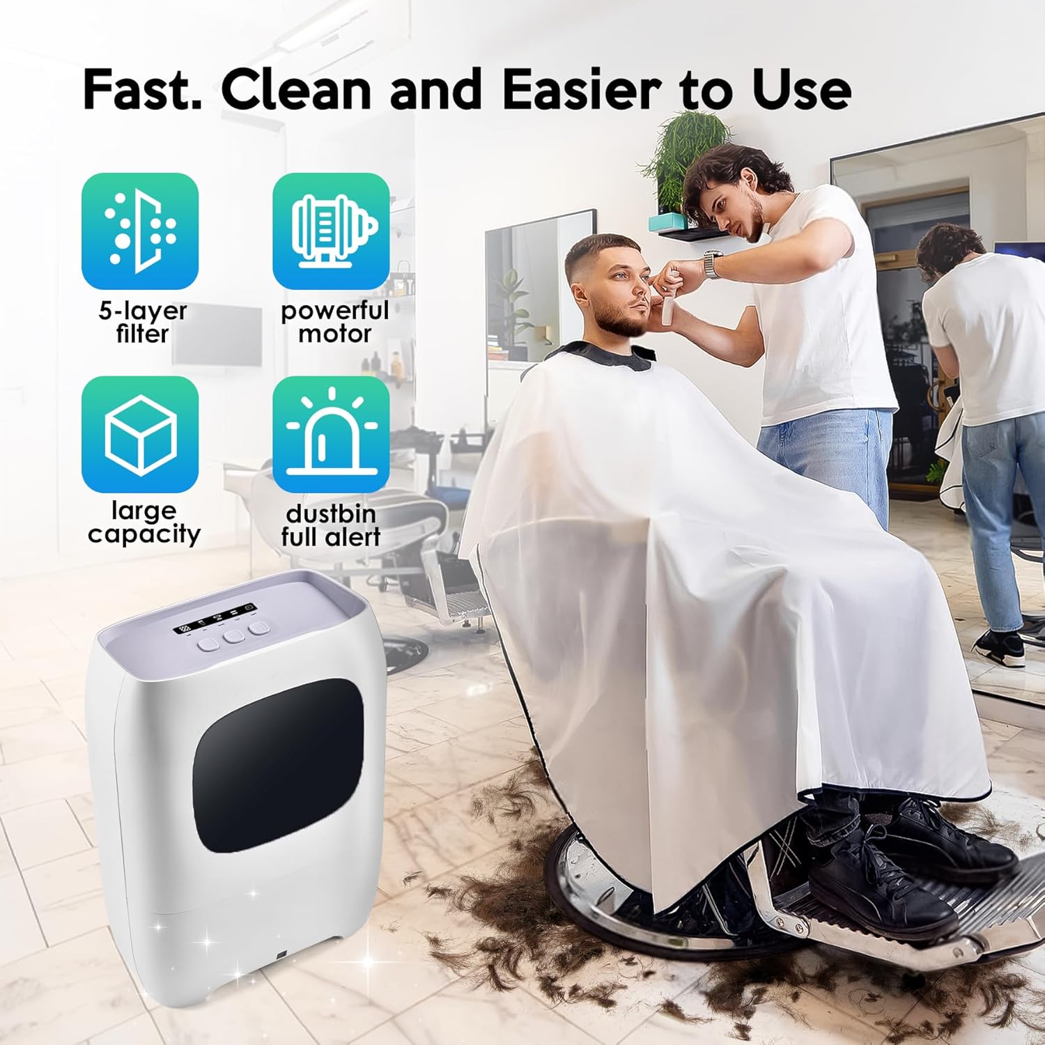 Auto-Sensing Canister Vacuum - 1500W Powerful Bagless Cleaner for Pet Hair Salon & Kitchen Hands-Free Automatic Dustpan Grey
