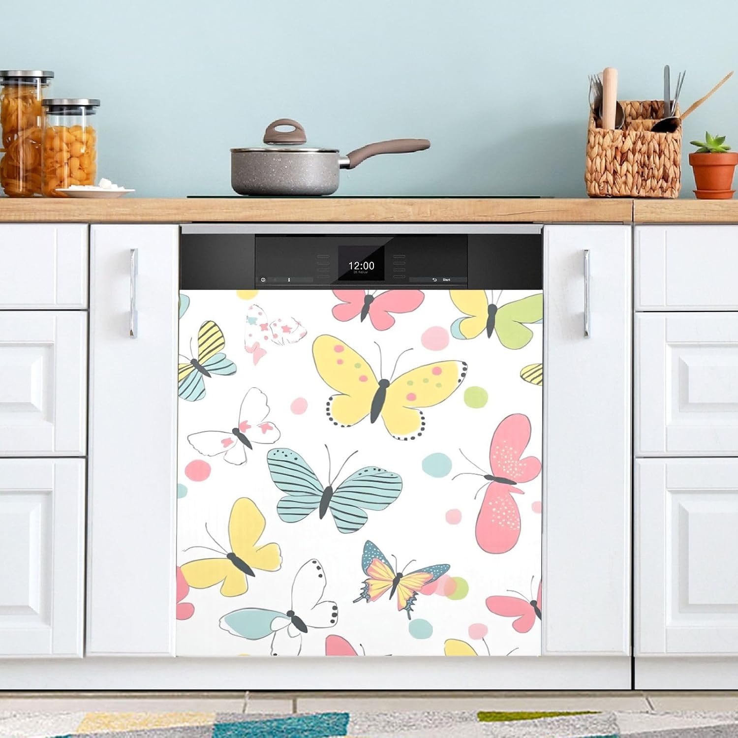 Dishwasher Magnet Cover Large Magnetic Stickers Butterflies Pattern Front Dishwasher Cover Reusable Decal for Home Kitchen Anti-Scratch Refrigerator Decorative Lid Washing Machine Laundry 23