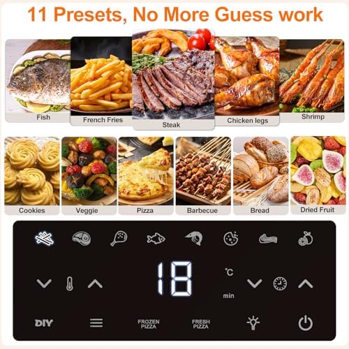 11-in-1 Air Fryer Oven with Dual Heating System, 4.5QT Nonstick Air Fryers Toaster Oven Combo Oil-Free Broil, Roast, Dehydrate, Bake, Reheat, with Window & Digital Touch Display, Fits 4 People