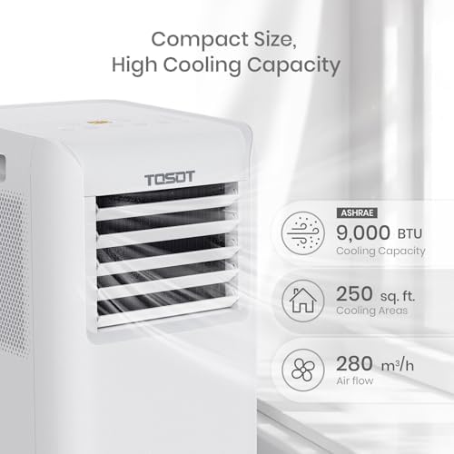 TOSOT 9,000 BTU Air Conditioner Easier to Install, Quiet and 3-in-1 Portable AC, Dehumidifier, Fan for Rooms up to 250 Sq Ft, Aovia Series, White