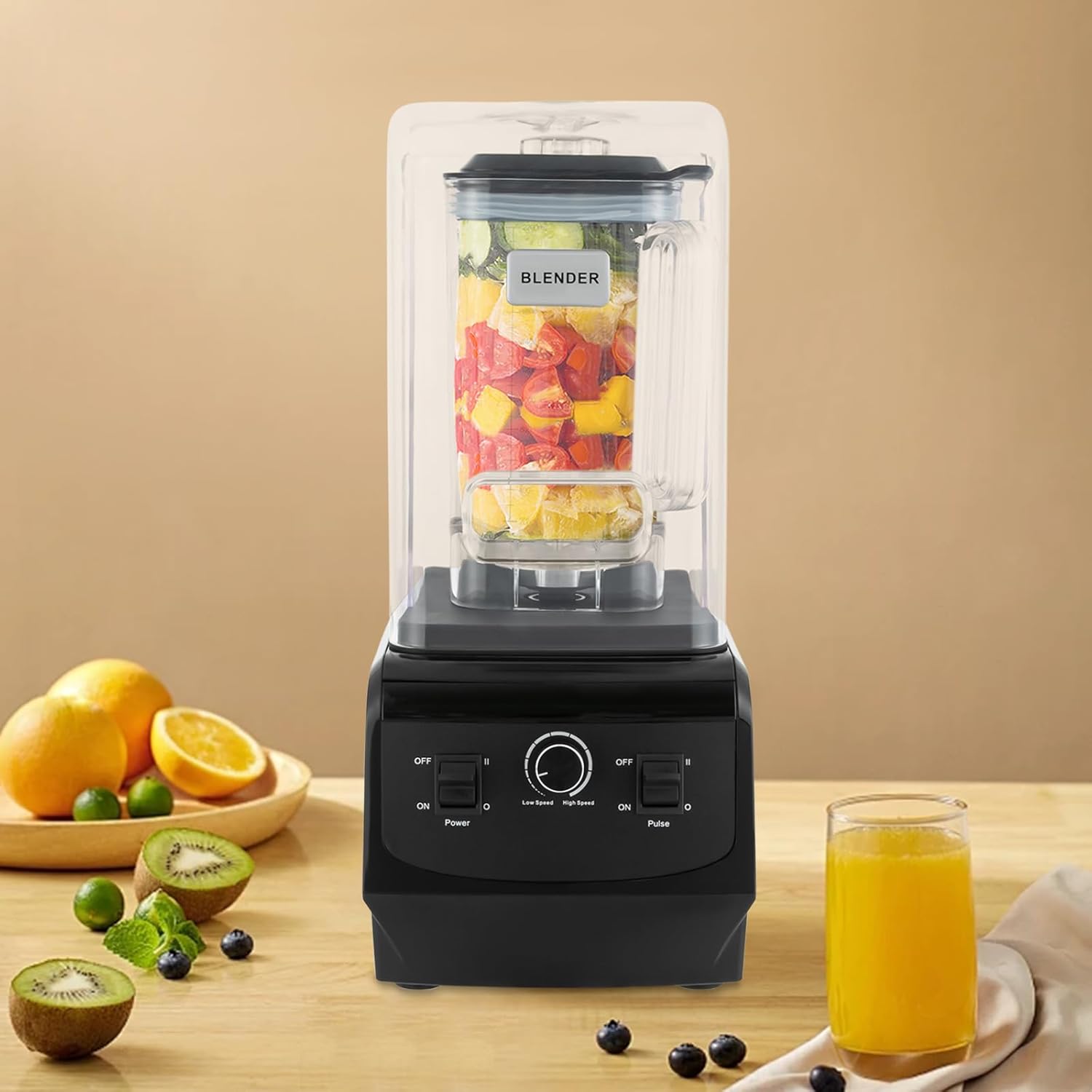 Personal Smoothies Shakes Blender,110V Commercial Food Processing Blender,74.4oz Frozen Blending with Dual Scale,Black(Key Adjustment)