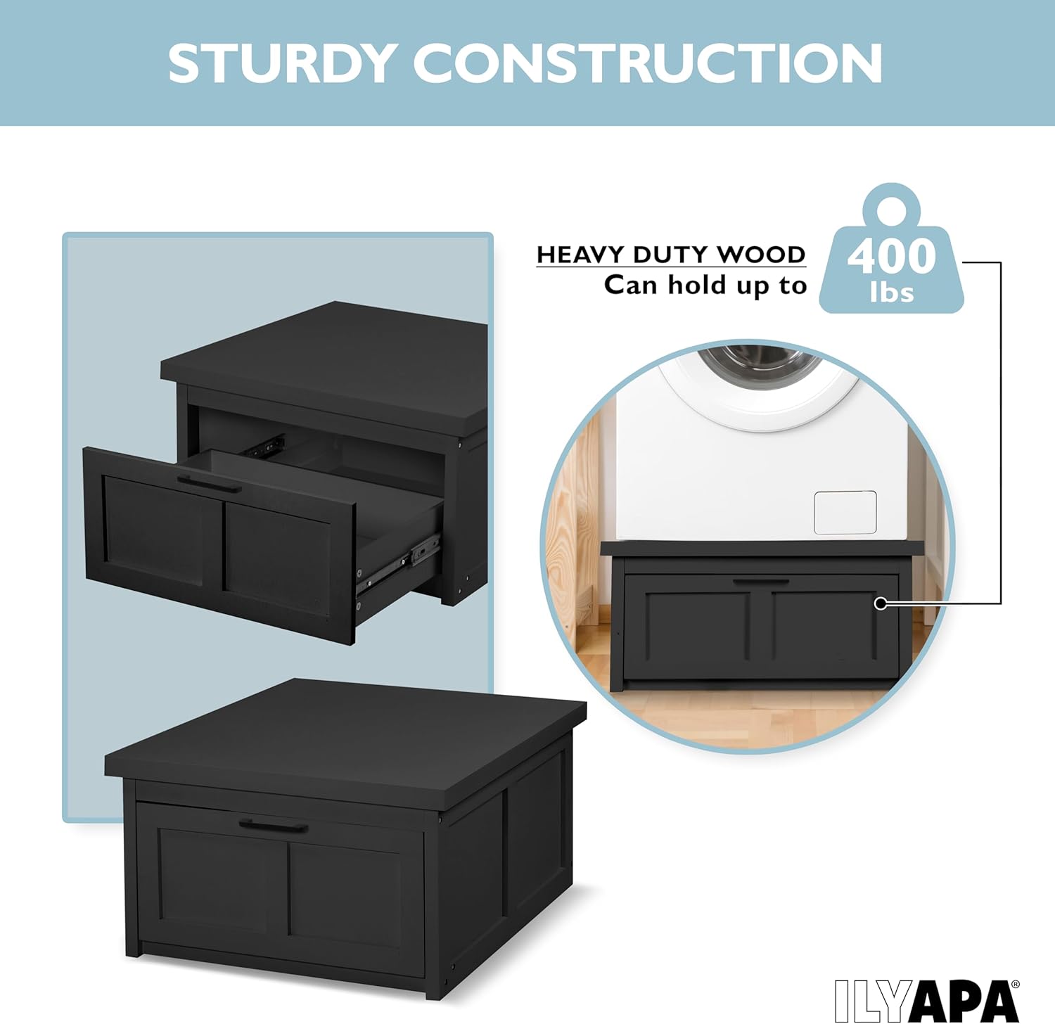 Ilyapa Washer and Dryer Stand - 28x28x16 in. Universal Laundry Pedestal, with Drawer - Washing Machine Base Compatible with Samsung, LG, GE, Maytag