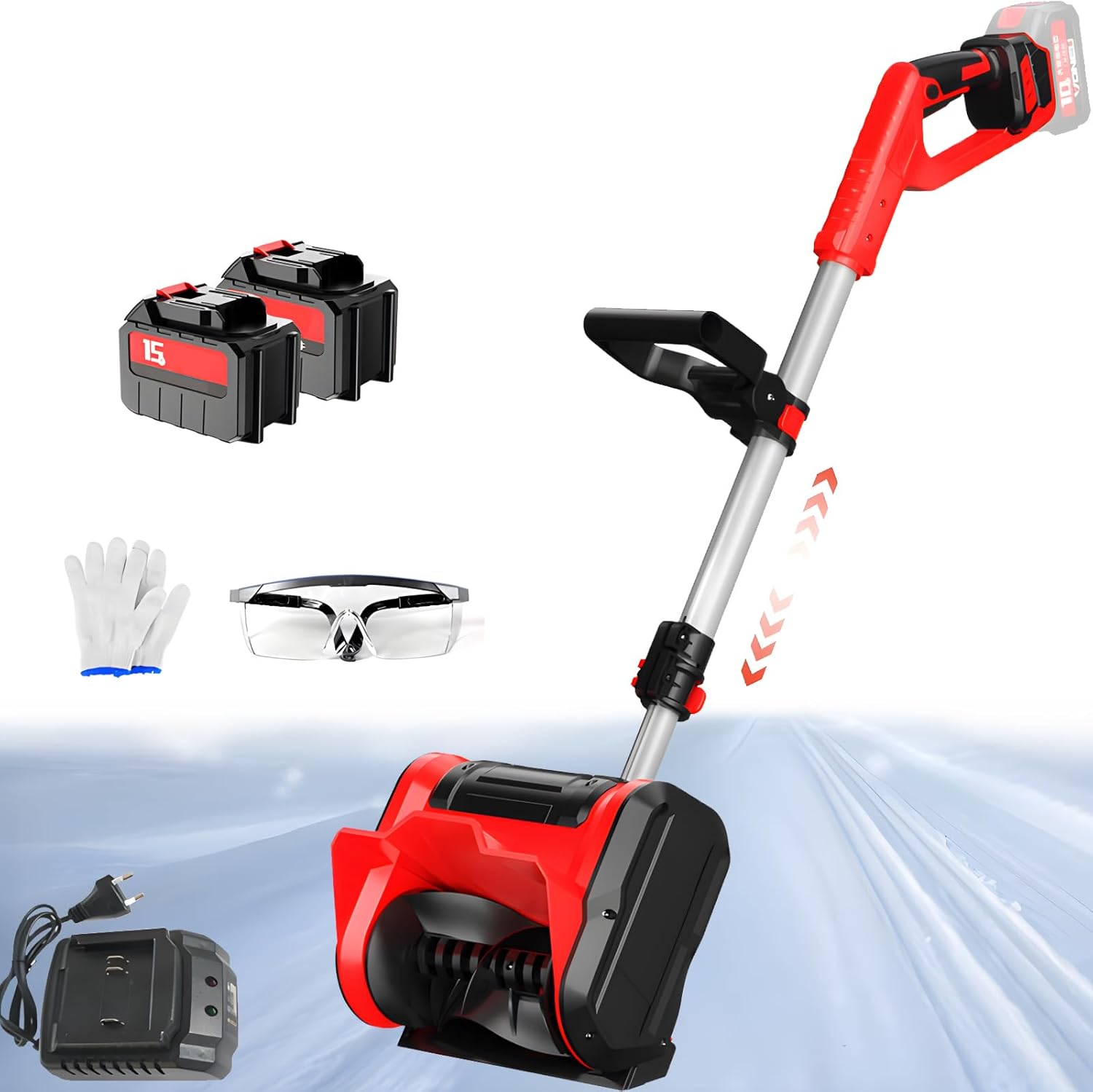 Cordless Snow Shovel, 20V Cordless Electric Snow Blower with Adjustable Front Handle&Telescopic Pole, Snow Thrower with 12in. Width, 6in. Depth for Patio Deck Driveway,4.5Ah×2