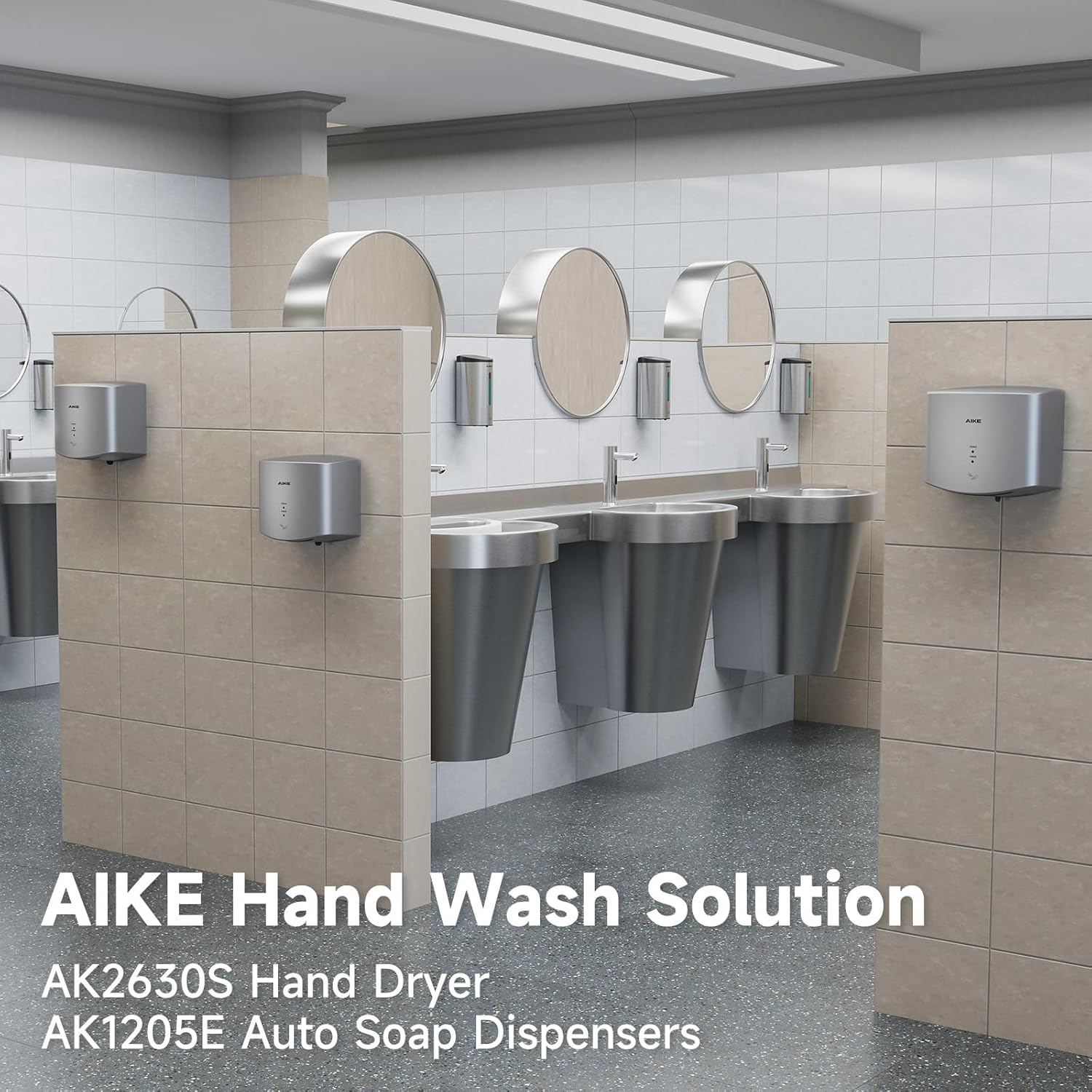AIKE Air Wiper Compact Hand Dryer 110V 1400W Silver (with 2 Pin Plug) Model AK2630S